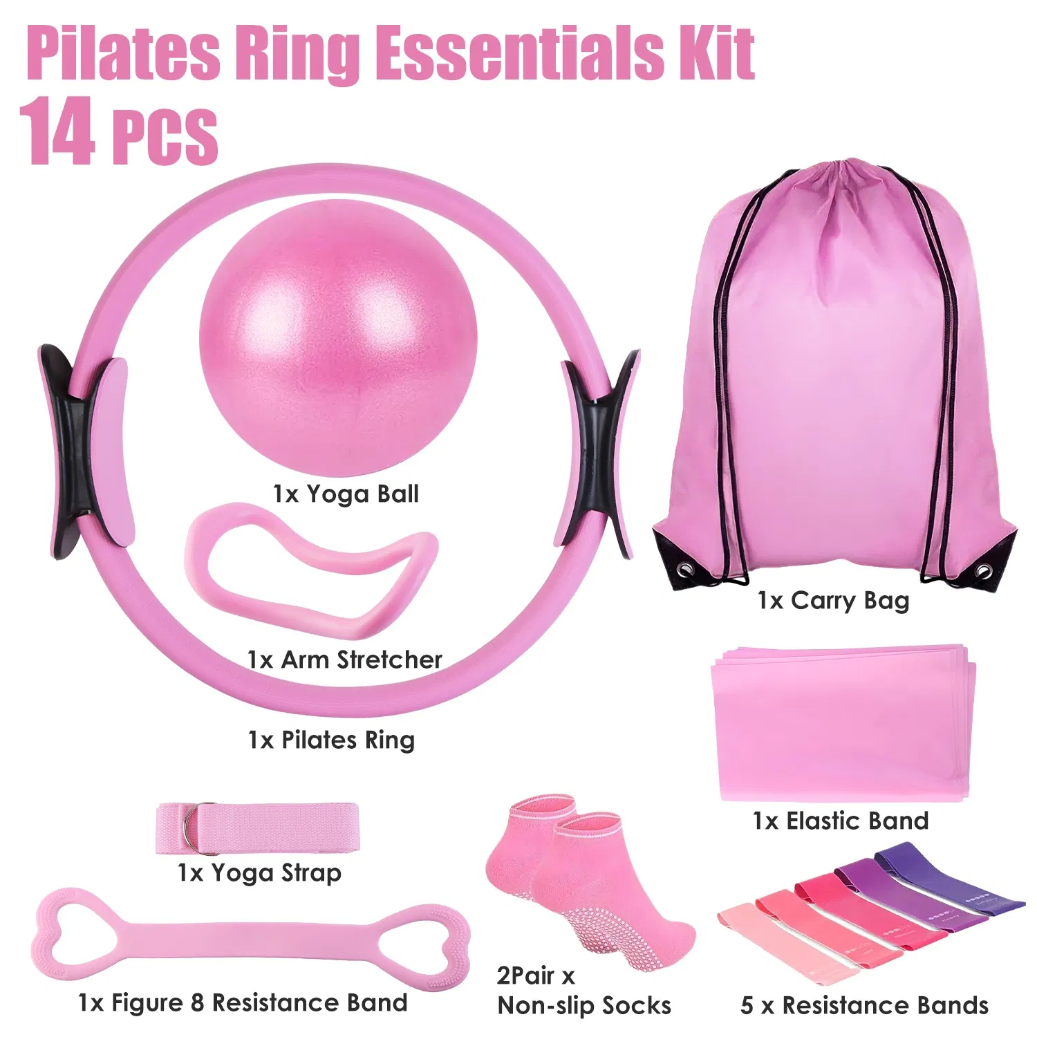 14Pcs Pilates Ring Set with Resistance Bands Yoga Ball Non-Slip Socks, All-in-One Home Gym Equipment for Core Arm Back Training, Portable for Travel photo 7