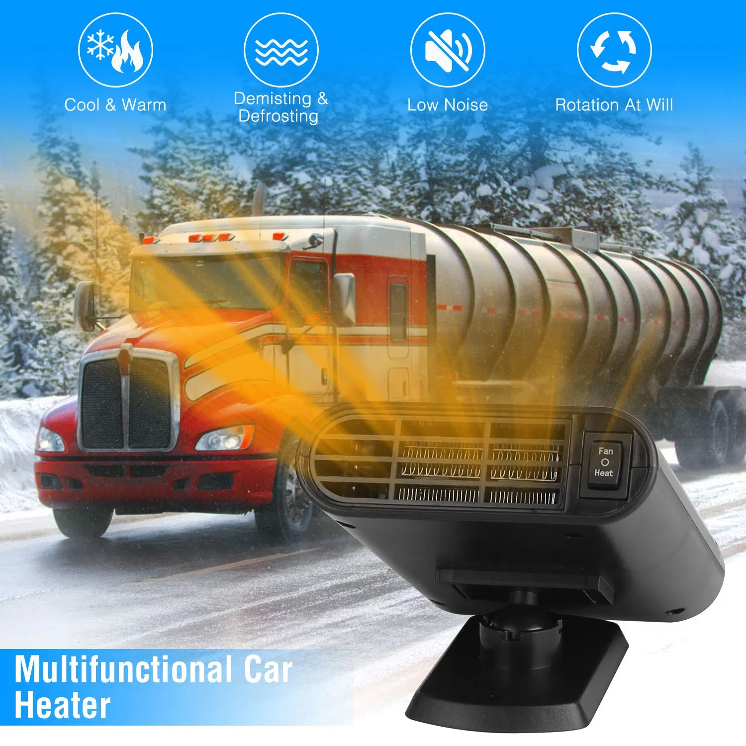 Car Truck Heater Fan - 200W Fast Heating, 360° Adjustable Angle, 24V, Defog Defrost for Travel Camping Transportation photo 5