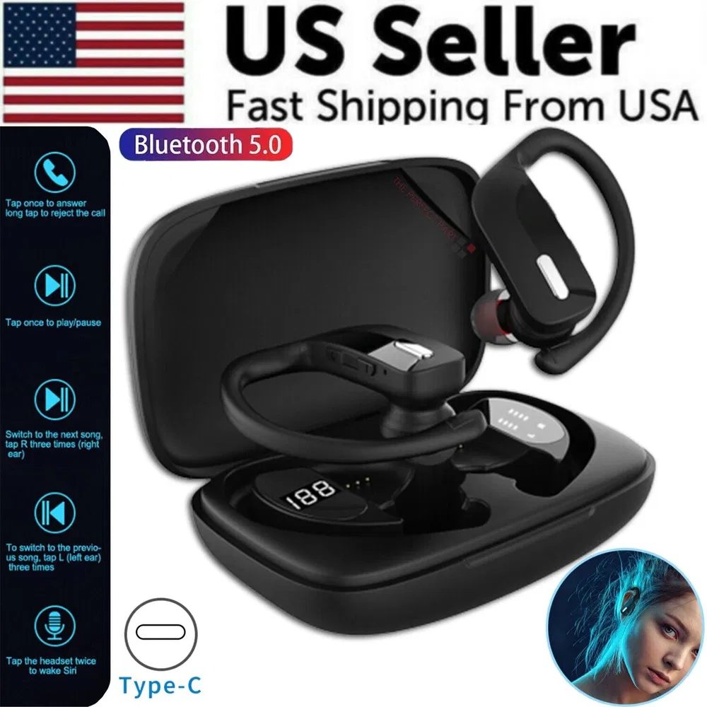 Bluetooth Headset TWS 5.0 Wireless Earphones Earbuds Headphones Stereo Ear Hook photo 2
