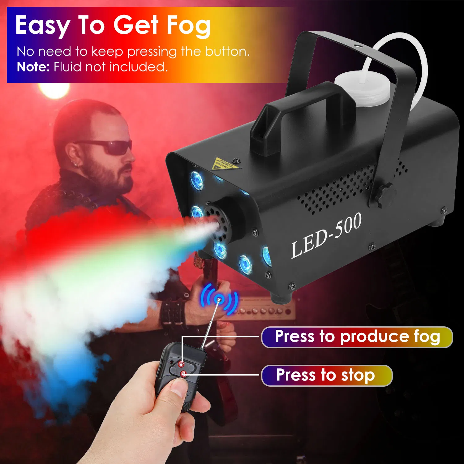 500W Fog Machine 2000CFM Colorful Smoke Machine with 8Pcs LEDs 5 Lighting Effects 3-Level Brightness photo 2