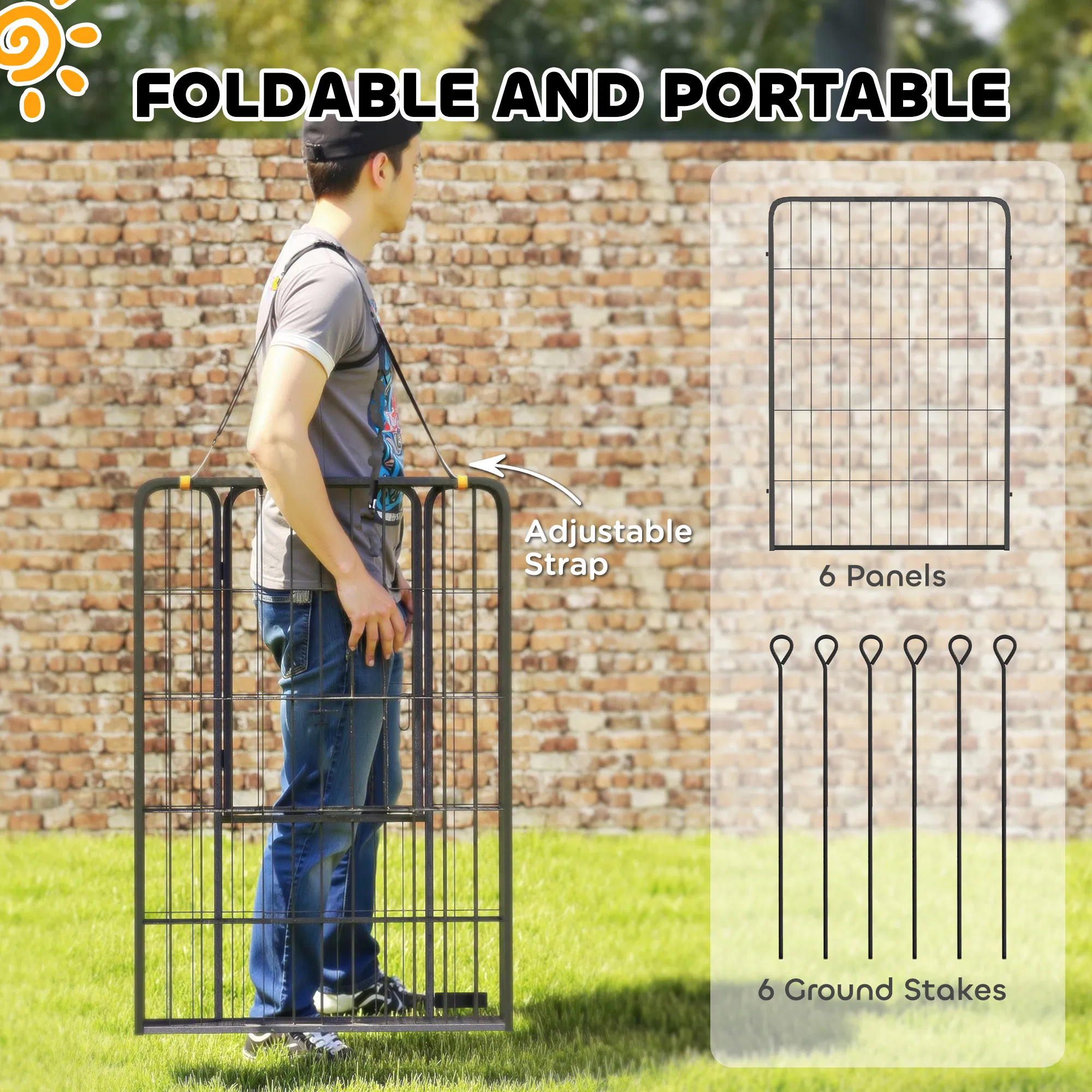 6 Panels Heavy Duty Dog Playpen Outdoor Indoor with Door & Strap, 39" Height Portable & Foldable Pet Playpen photo 4