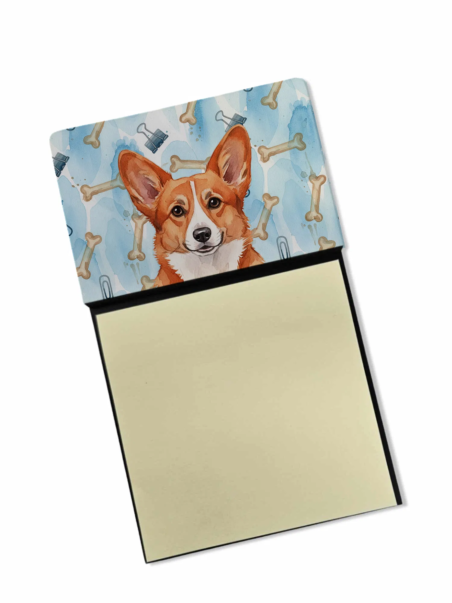 Red Cardigan Welsh Corgi Coworker Watercolor Sticky Note Holder Refillable Dispenser Desk Accessory 3x3 Pad Gift photo 1