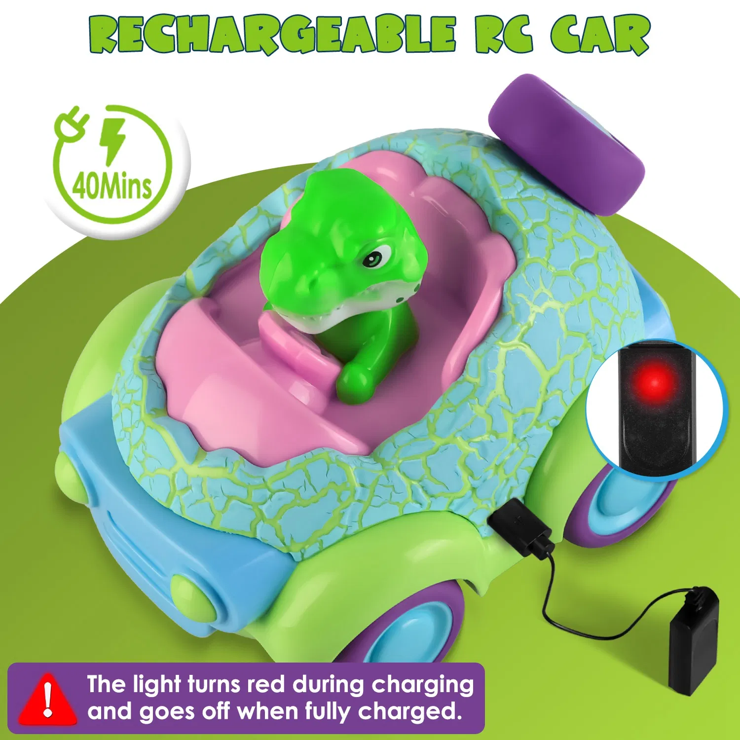 2Pack Dinosaur Remote Control Cars for Toddlers Rechargeable RC Cars with Light Music Birthday Gift For Boys Girls Aged 3 4 5 6 Years Old photo 4