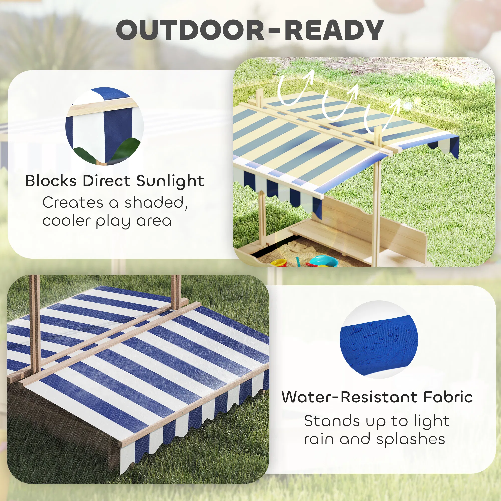Kids Wooden Sandbox Outdoor Backyard Playset Children Play Station w/ Adjustable Canopy & Convertible Bench Sand for 3-7 Years Old photo 4