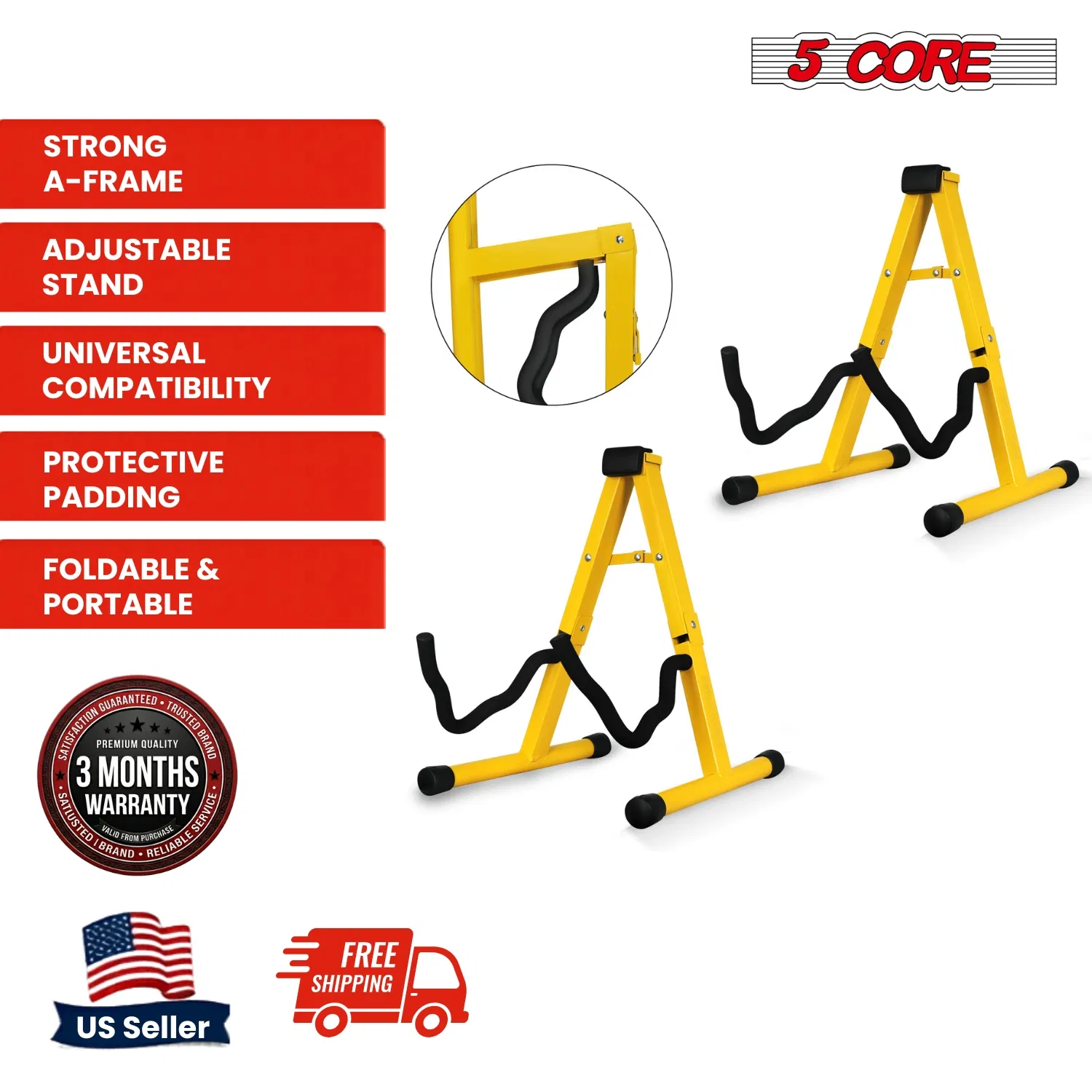 5 Core Guitar Stand 2PC A Frame w Soft Foam Arm Non Slip Rubber for Acoustic Electric Bass photo 3