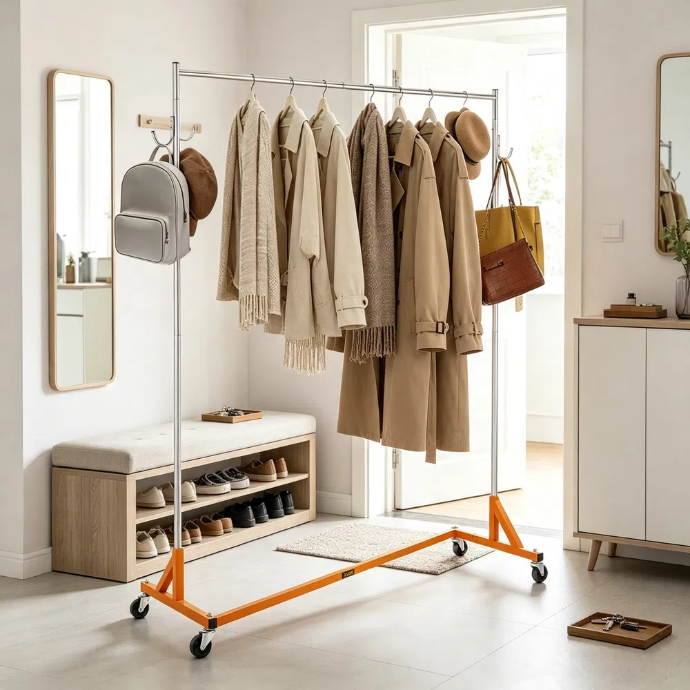 Z Rack, Industrial Grade Z Base Garment Rack, Heavy Duty Clothing Rack with Lockable Casters, for Home, Garment Store Display & Commercial Use, Orange photo 7