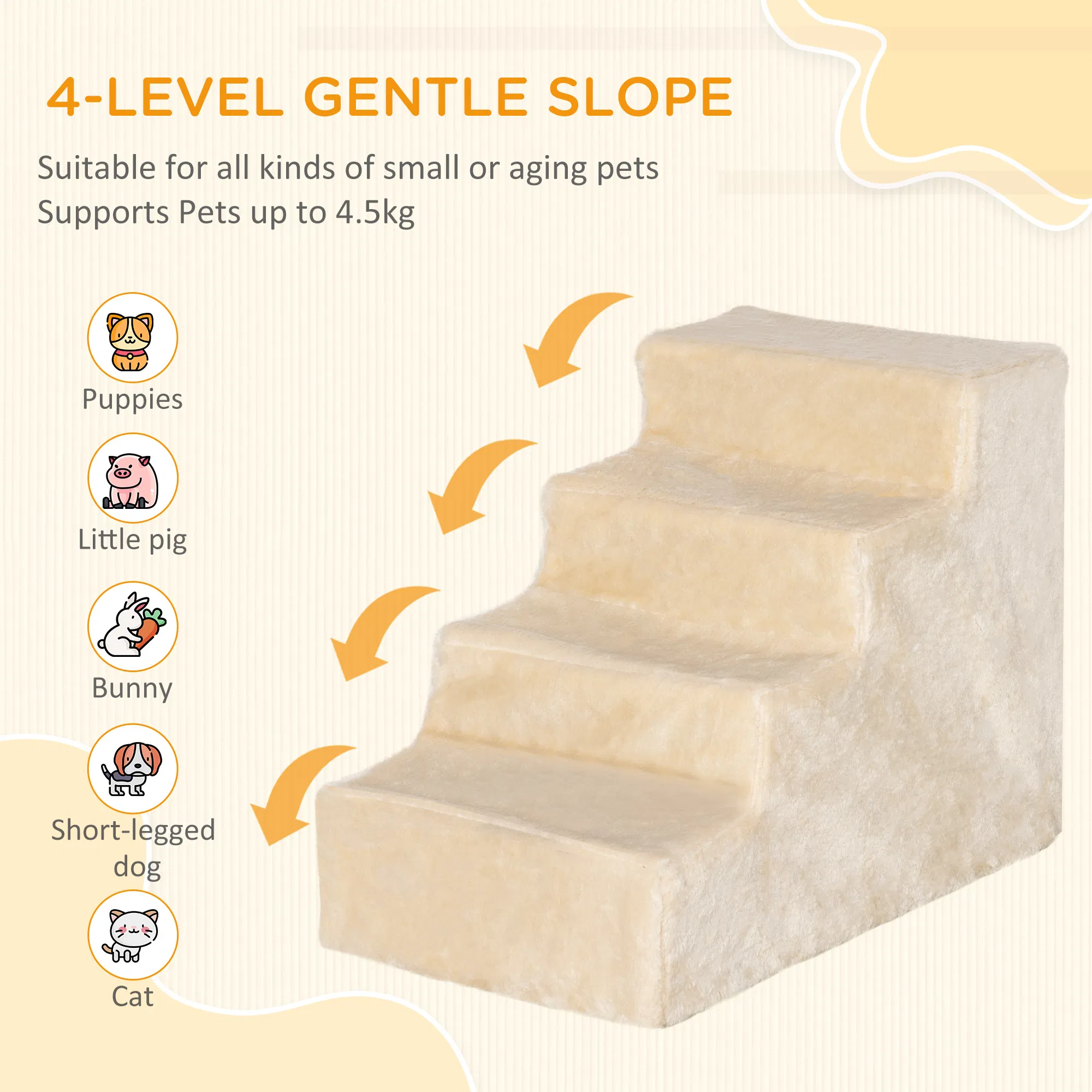 4-Step Dog Ramp for Sofa, Bed, and Couch, with Removable Cover, Beige photo 6