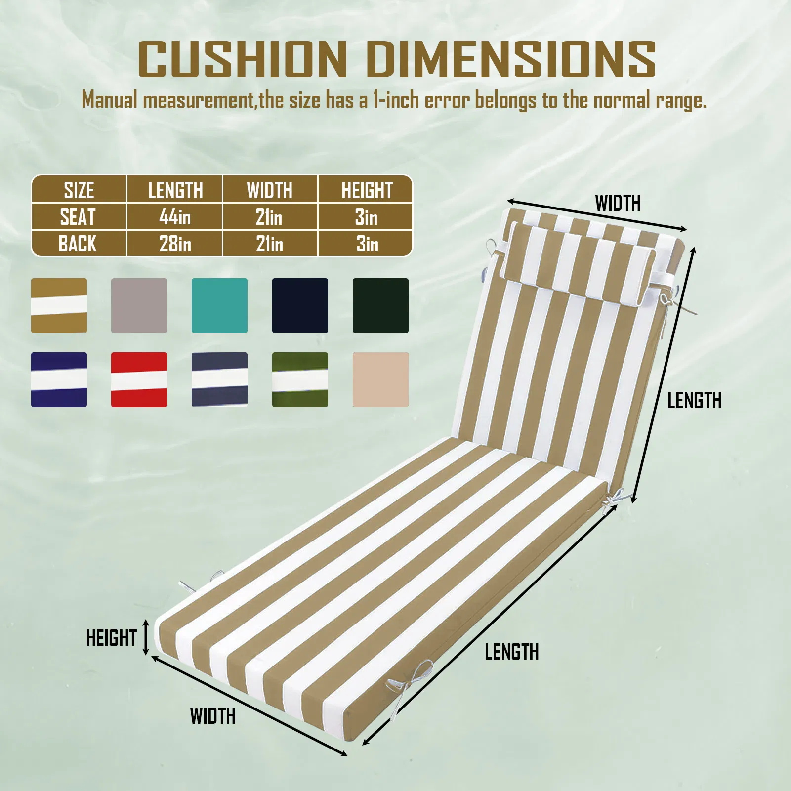Outdoor Chaise Lounge Cushion, 72 in. x 21 in. x 3 in. Waterproof Fade-Resistant Patio Chair Pad for Pool Beach photo 5