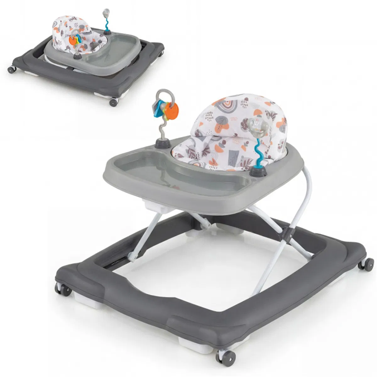 Grey Foldable Baby Walker with Detachable Tray & Shape Sorter Toys, 3-Level Height Adjustable for 6-12 Months photo 1