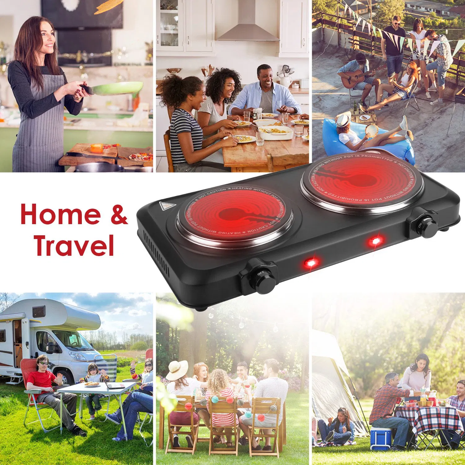 Infrared Dual Burner Hot Plate - 1000W & 800W  Glass Plates, Quick/Even Heating, 302-1022 Stepless Temp, Auto Shut-Off, Compatible with Flat-Bottom Cookware, Compact Portable for Dorms/RVs photo 1
