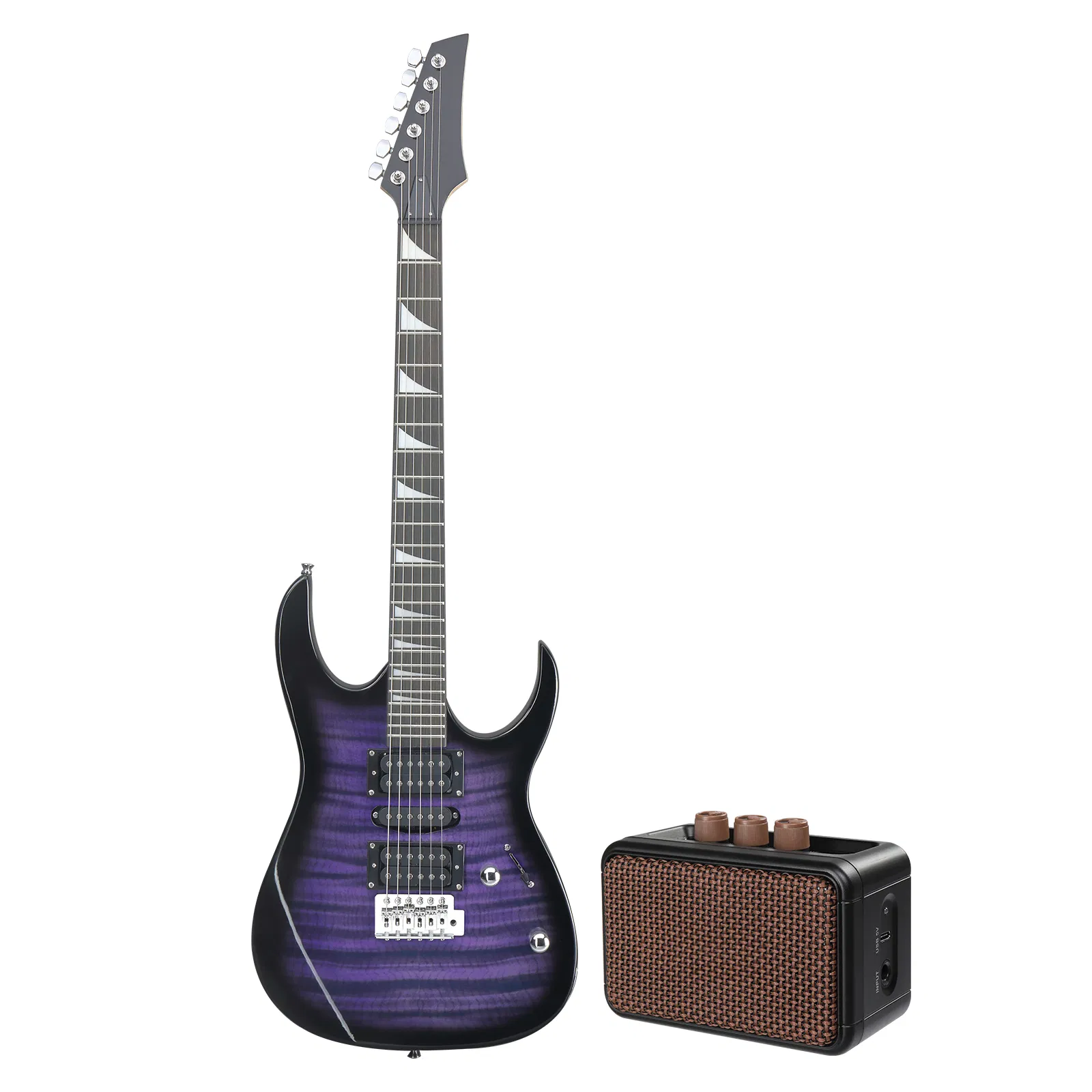 170 Model 39in Electric Guitar HSH Pickups Black complete starter kit suit for Hard Rock Tiger-striped Purple photo 1