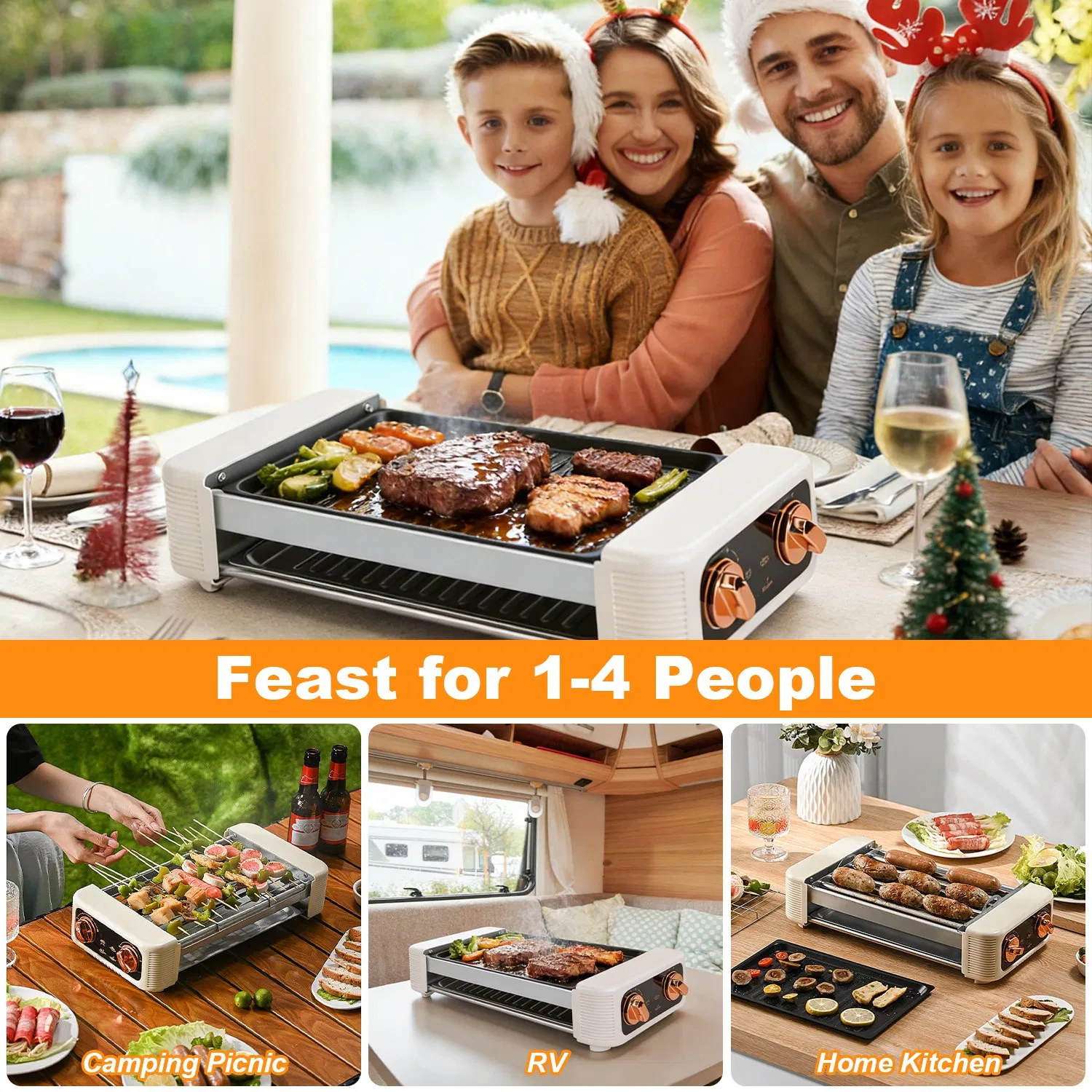 Multifunctional Electric Hot Dog Roller Machine, 3-in-1 Sausage Grill with Non-Stick Griddle, Smokeless BBQ Grill for Home, Dorm, RV, Party, Overheat Protection photo 5