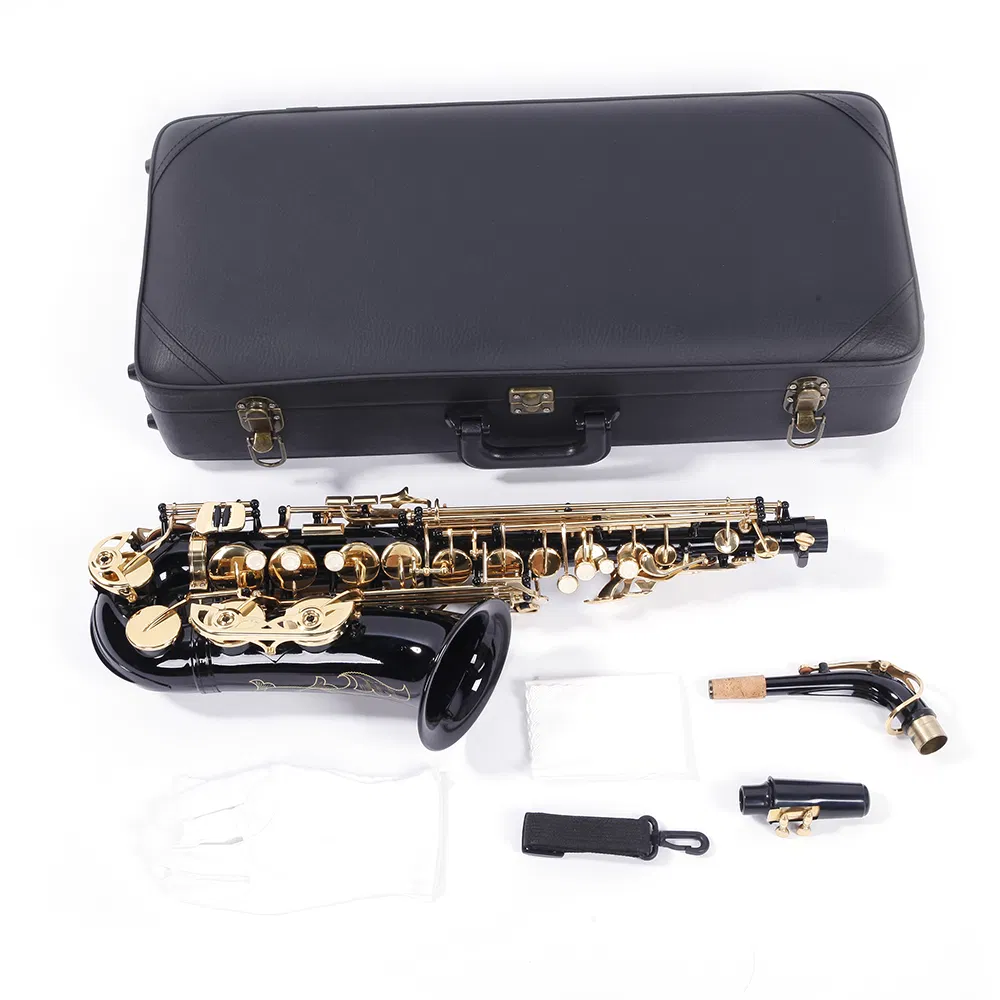 Be Brass Carving Pattern Pearl White Shell Button Saxophone with Strap Black photo 3
