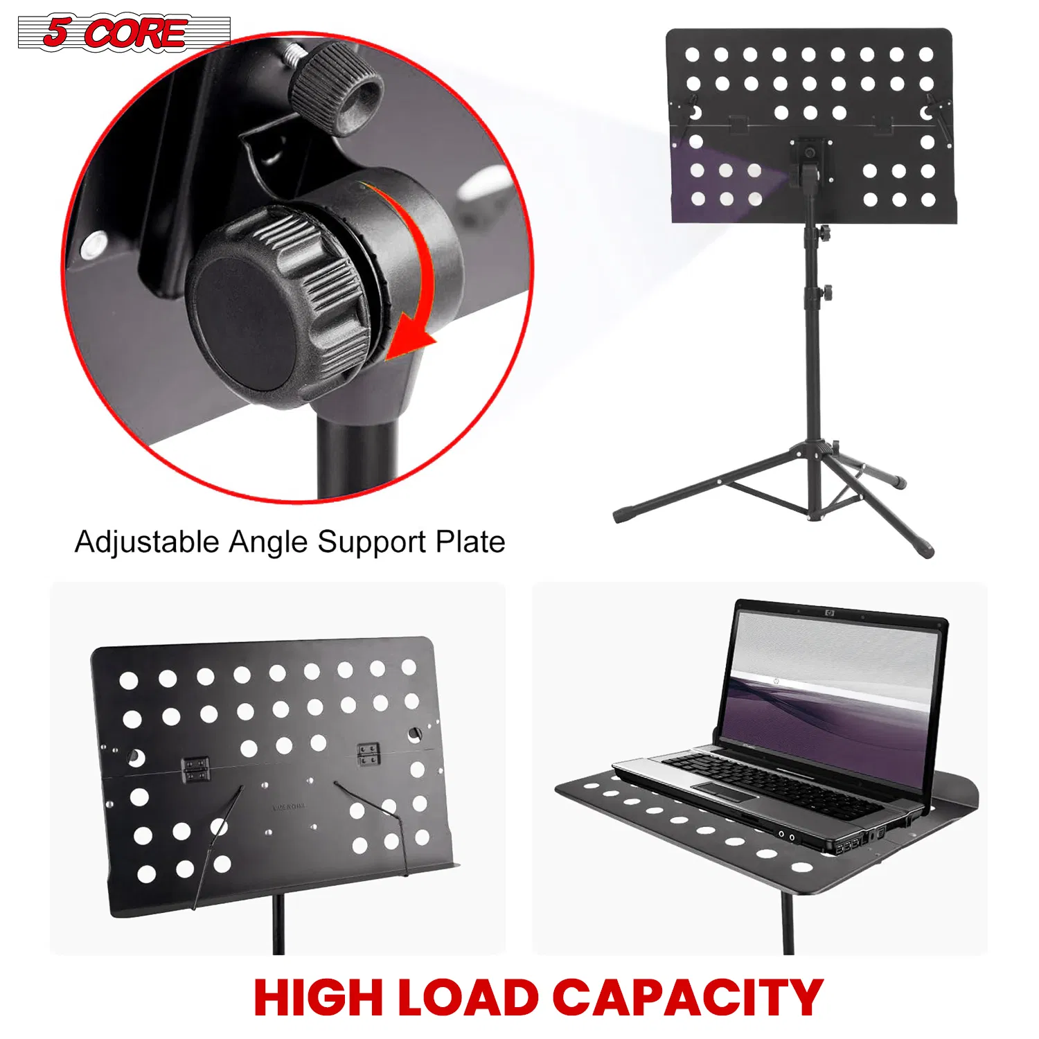 5 Core Music Stand For Sheet Music Height Adjustable Portable Folding Atril Para Partituras w Light Clip for Guitar Players Violinists Cellists Pianists photo 4