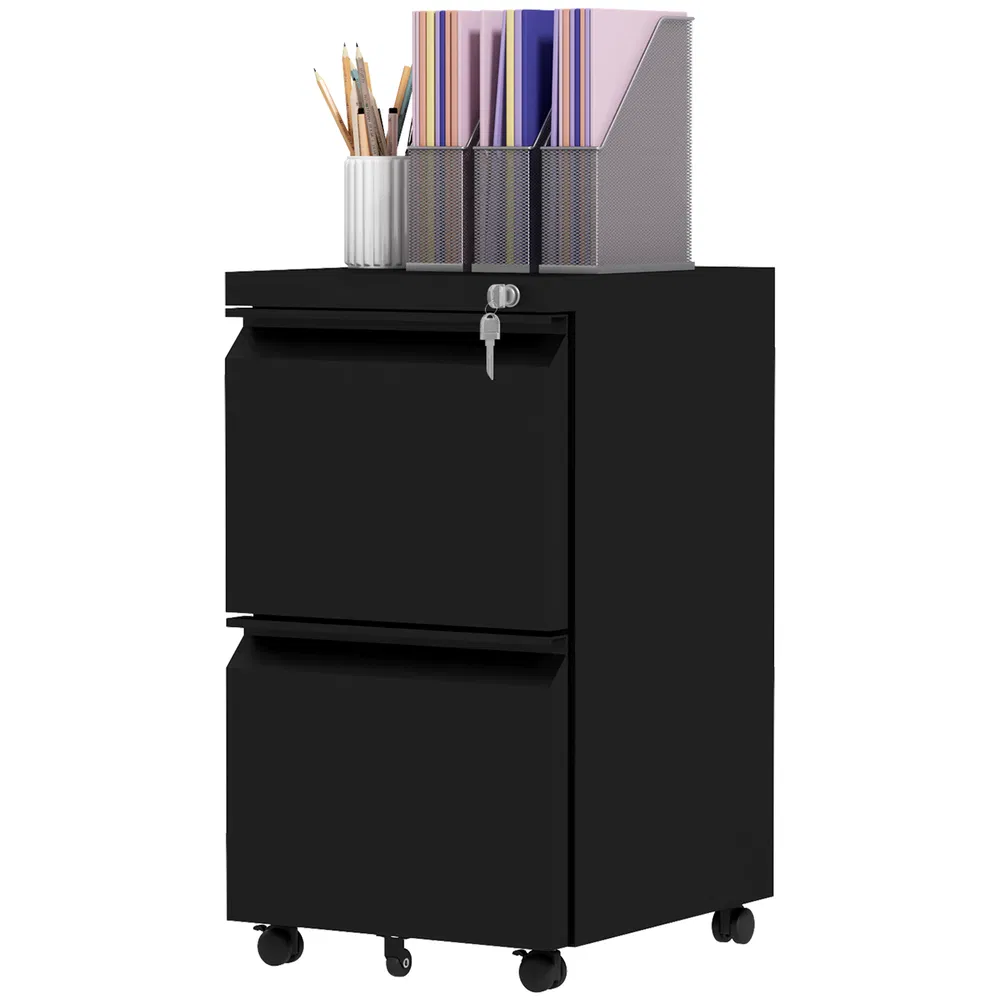 Mobile Vertical Filing Cabinet with Lock, 2-Drawer Steel File Cabinet with Adjustable Hanging Bar for Letter, A4 and Legal Size, Black photo 7