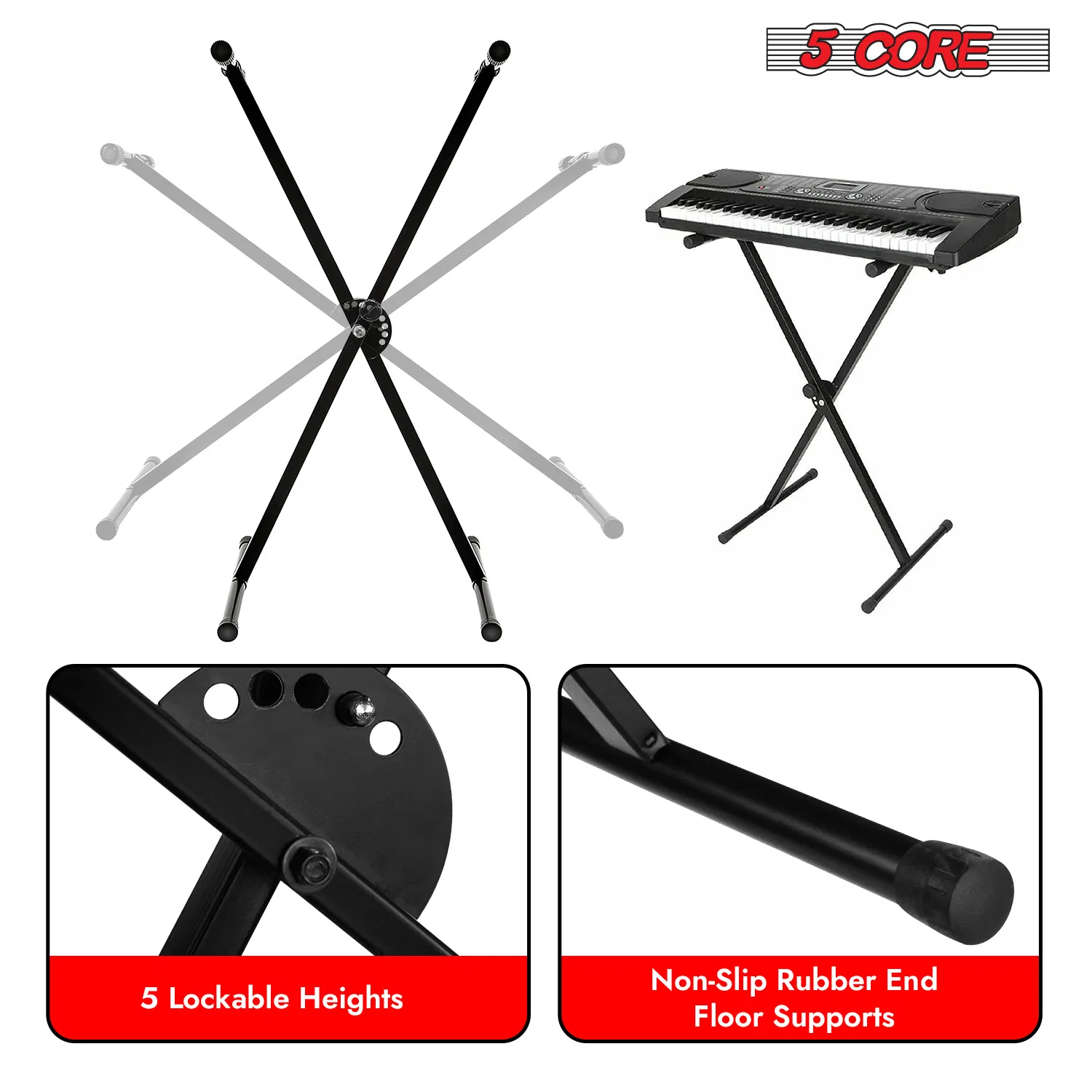 5 CORE Keyboard Stand Single X Style Adjustable Digital Electric Piano Riser Durable & Sturdy Music Synthesizer Holder Stands For 61 76 88 Keys photo 8