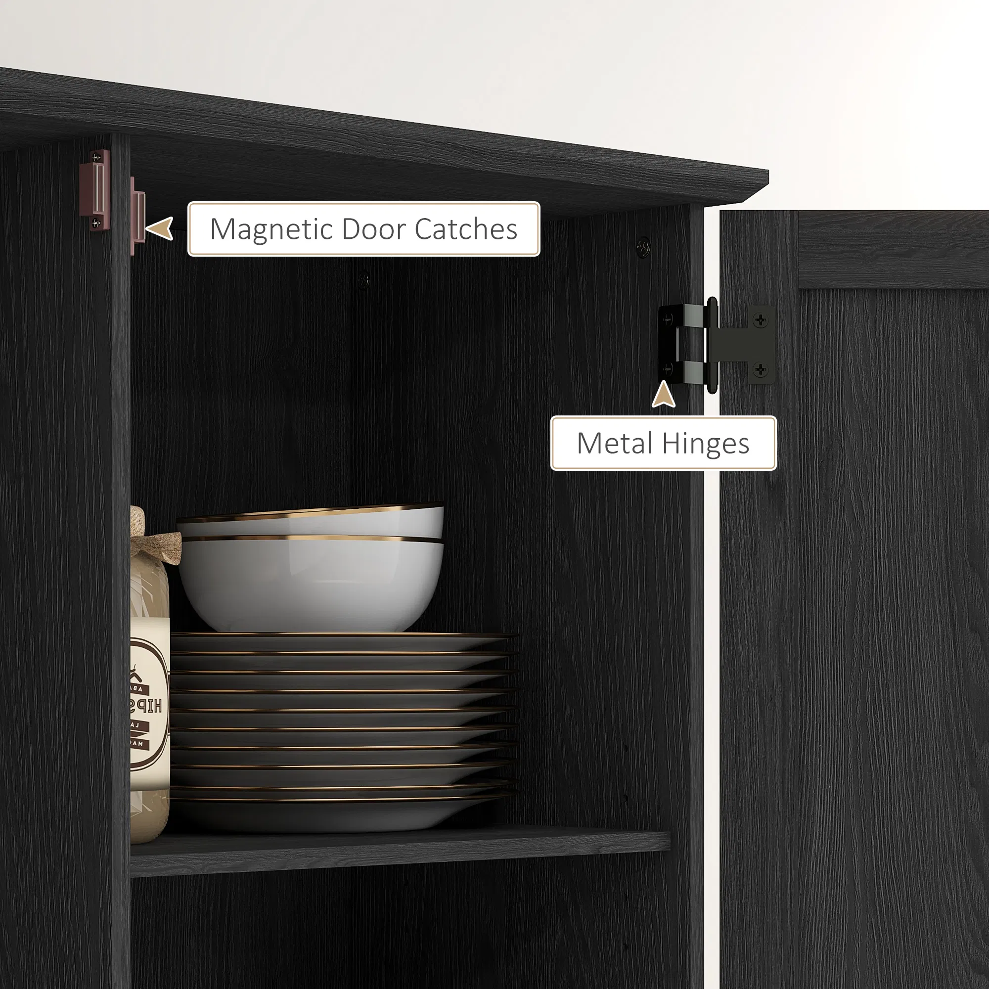 70" Tall Kitchen Pantry Cabinet with Door Shelves and Adjustable Shelves, Black Wood Grain photo 5