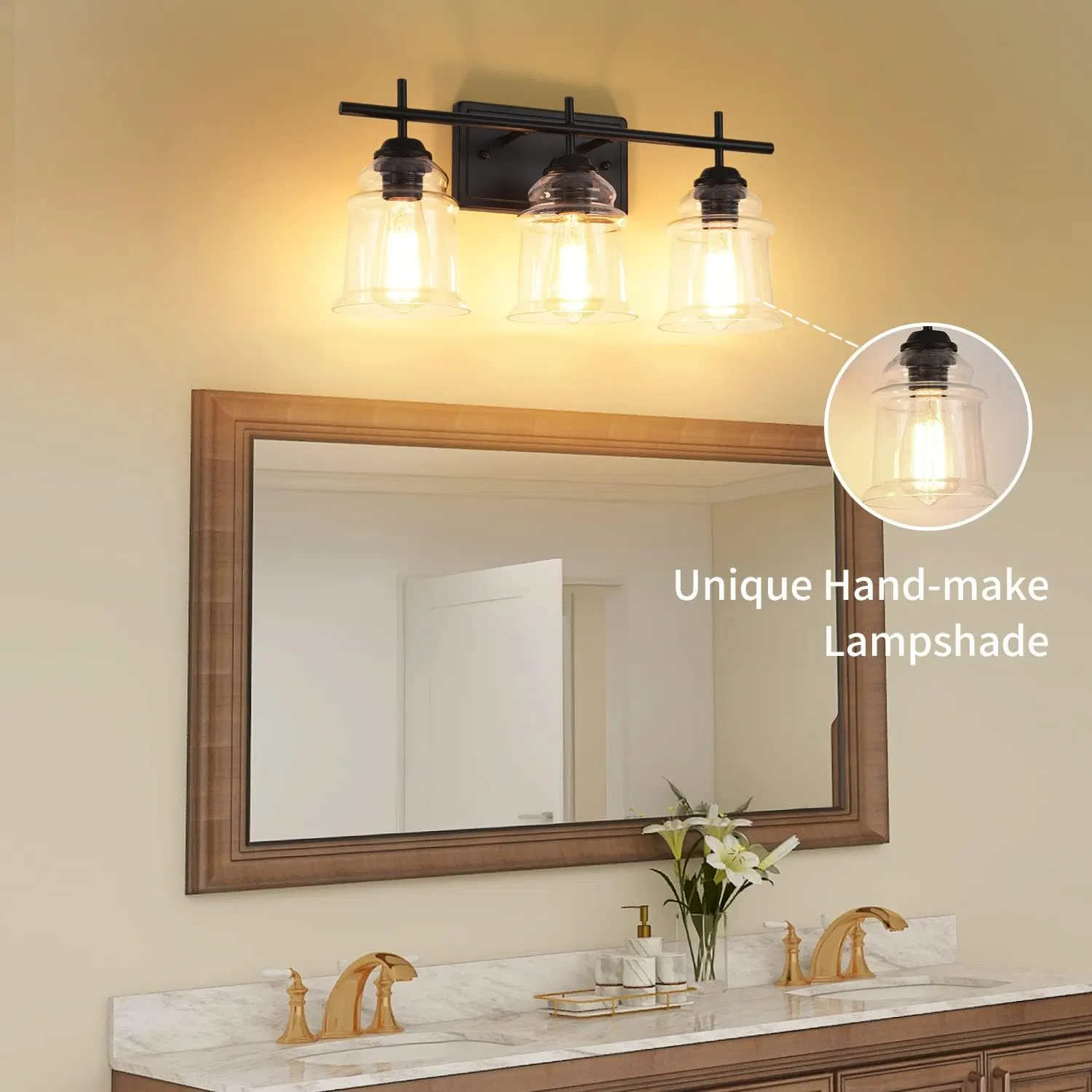 3-Light with Clear Glass Satin Shade Unique Hand-make Lampshade Industrial Indoor Light Fixture E26 Socket [No Bulb][Unable ship weekends, TK/TEMU only for pickup] photo 6