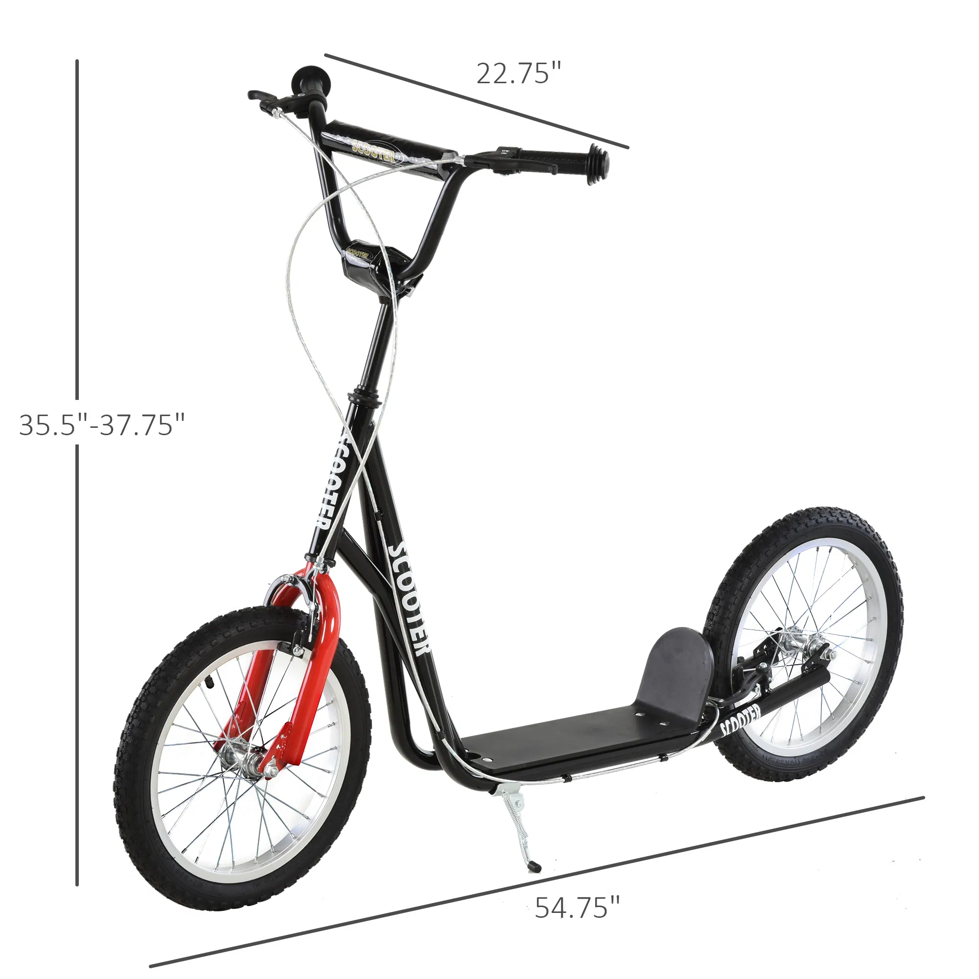 Kids Kick Scooter for 5+ Year Old, Kids Ride on Toy w/ 16'' Inflatable Wheel Dual Brakes, Black photo 4