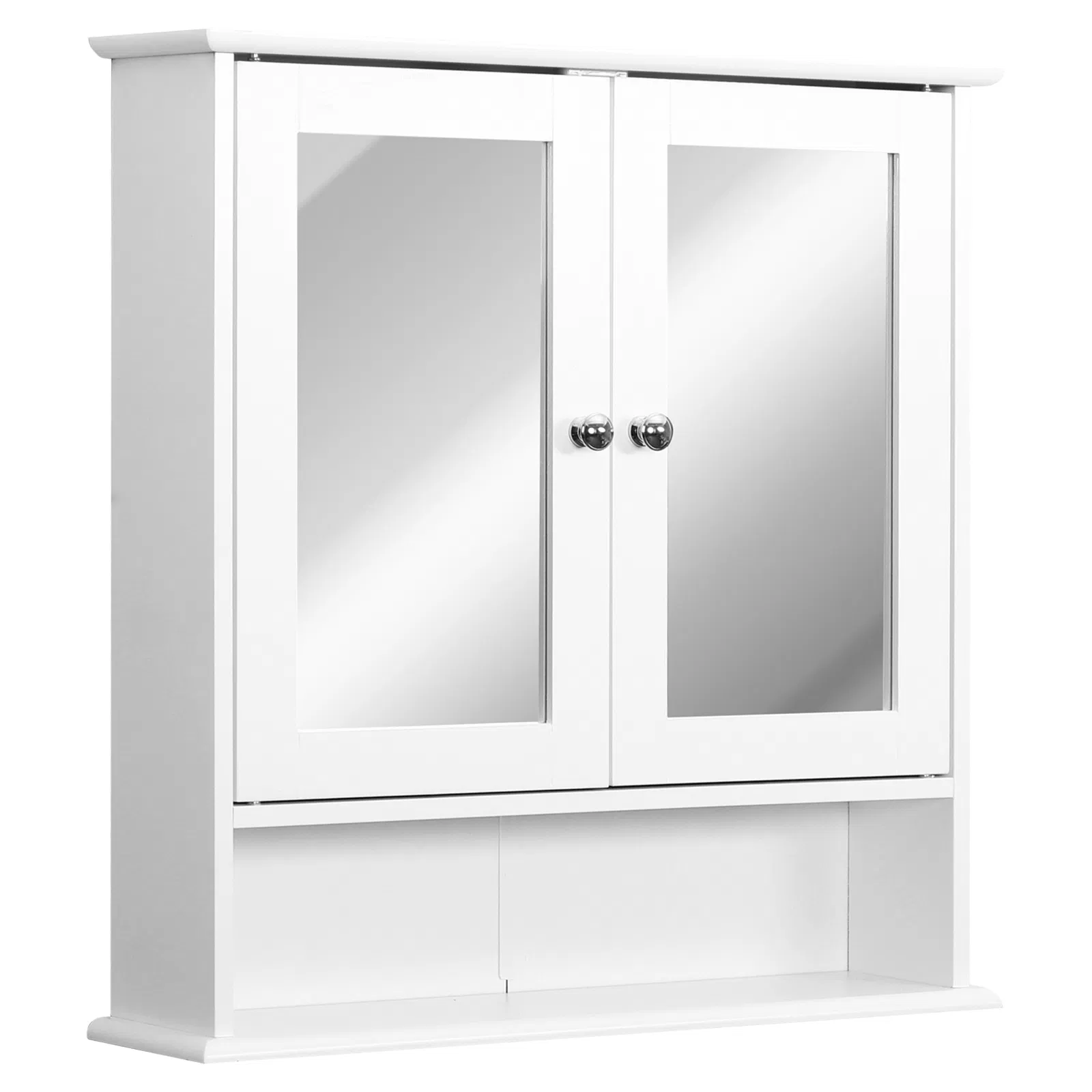 Medicine Cabinet, Wall-Mounted Bathroom Mirror Cabinet with Double Doors, Open Shelf, and Adjustable Shelf, Modern Bathroom Wall Cabinet, White photo 1