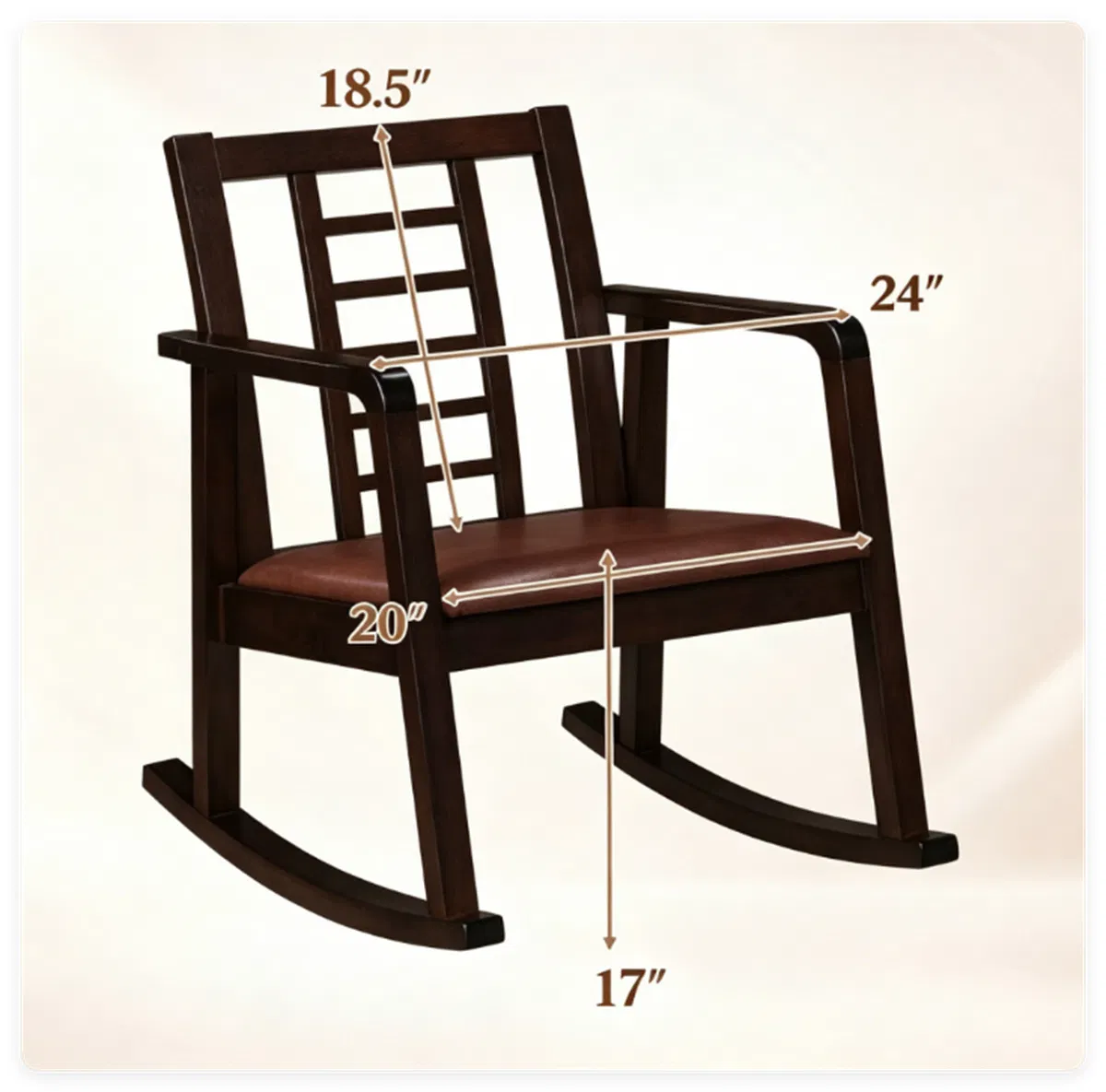 Heavy-Duty Solid Wood Rocking Chair, Ergonomic Accent Armchair with Breathable Ladder Back for Indoor Relaxation-Brown photo 6