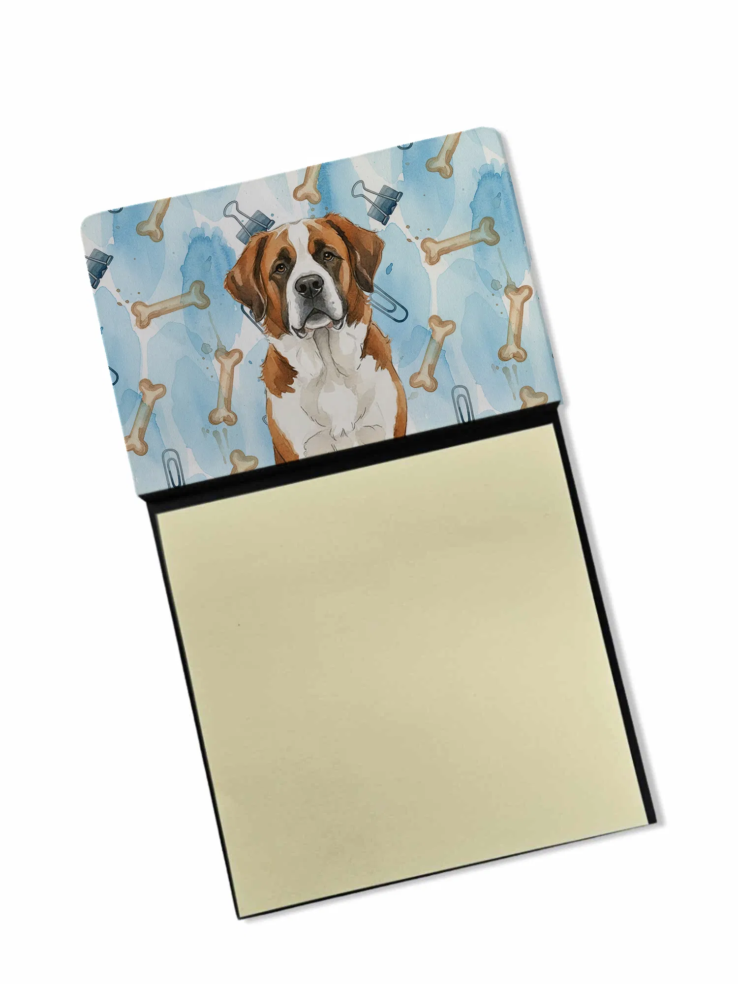 Brown and White Saint Bernard Coworker Watercolor Sticky Note Holder Refillable Dispenser Desk Accessory 3x3 Pad Gift photo 1