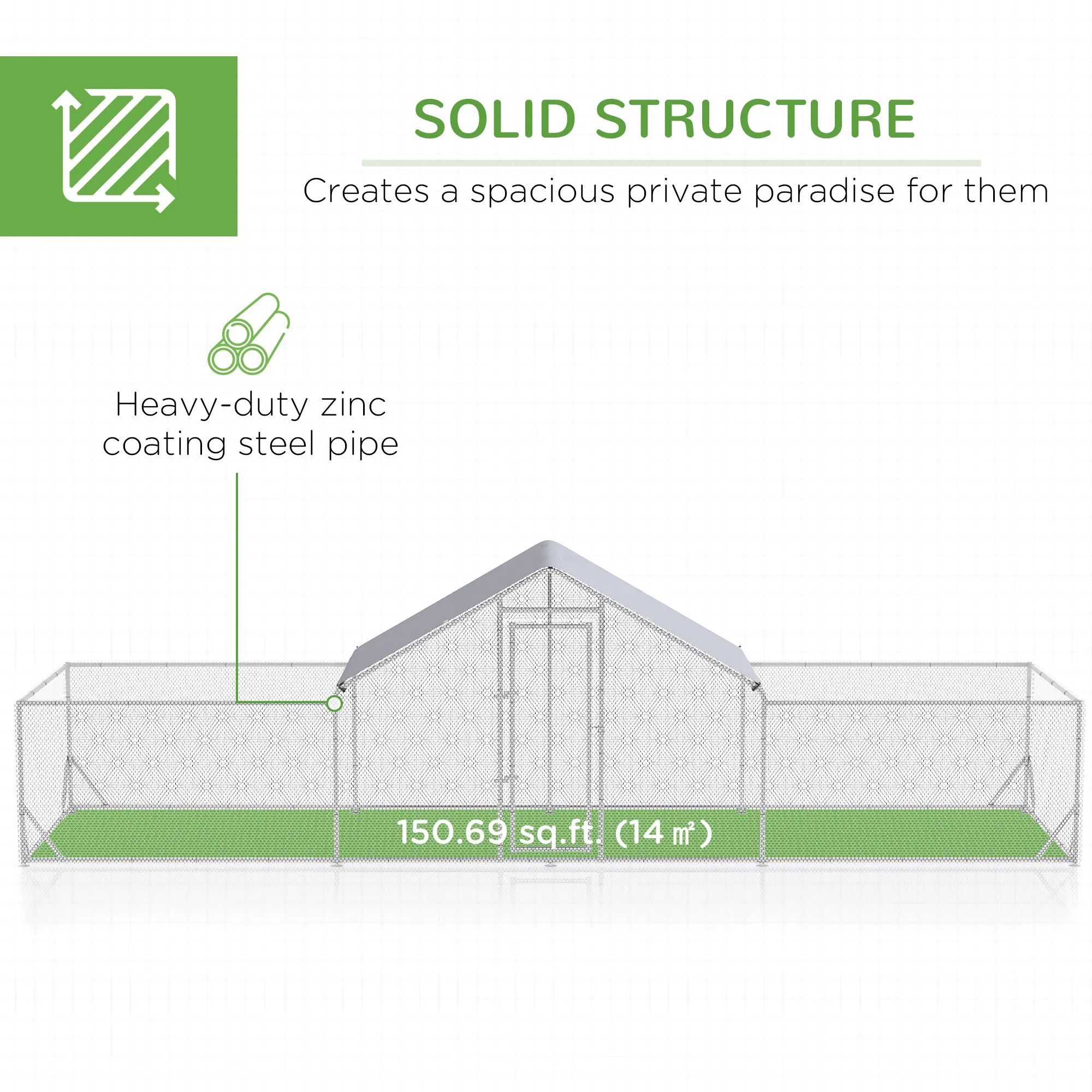 Chicken Run, 23' x 6.6' Metal Chicken Coop with Waterproof and Anti-UV Cover, Spire Roof, Door, for 12-14 Chickens, Ducks, Rabbits, Sliver photo 4