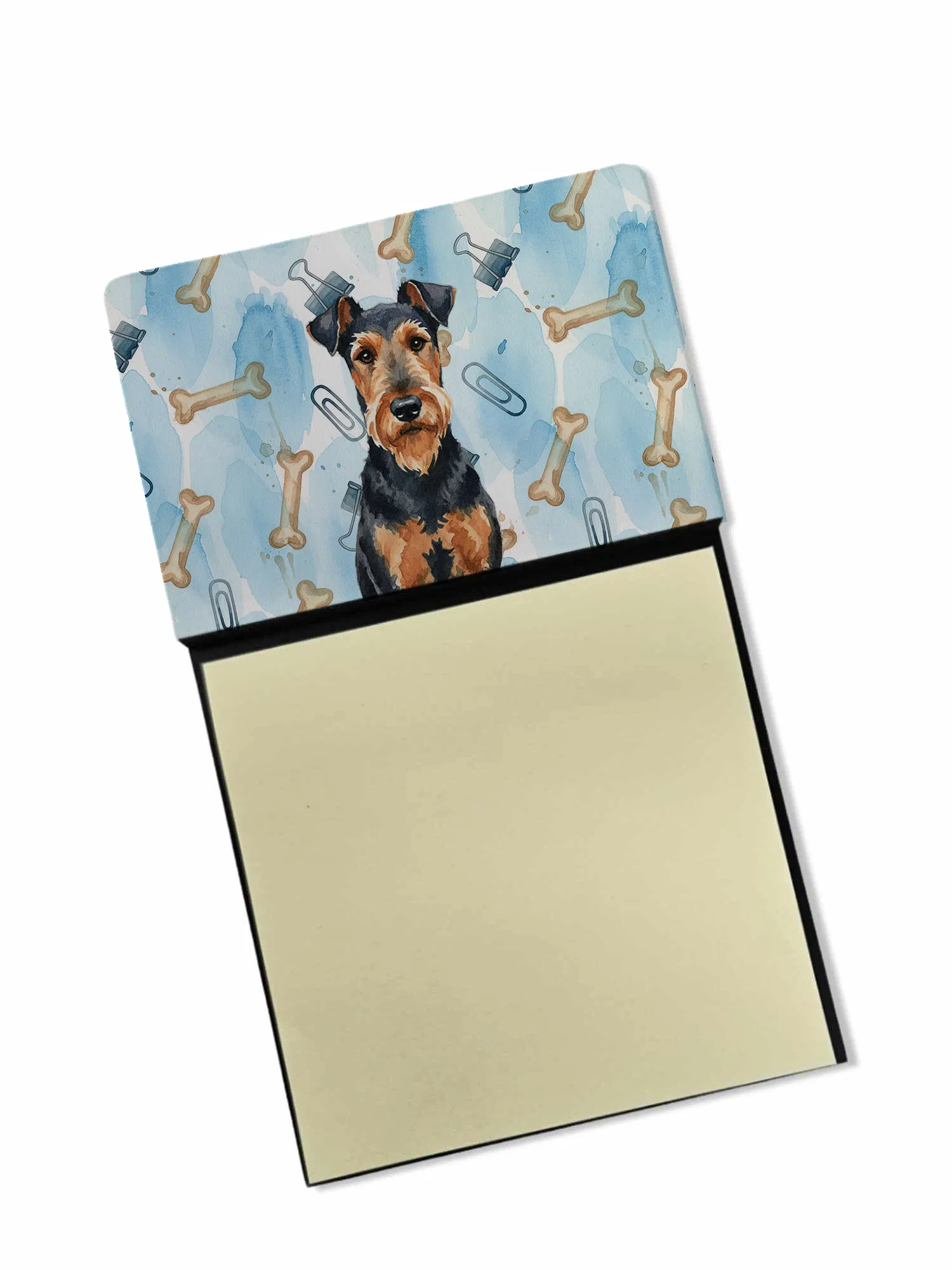 Airedale Terrier Coworker Watercolor Sticky Note Holder Refillable Dispenser Desk Accessory 3x3 Pad Gift photo 1