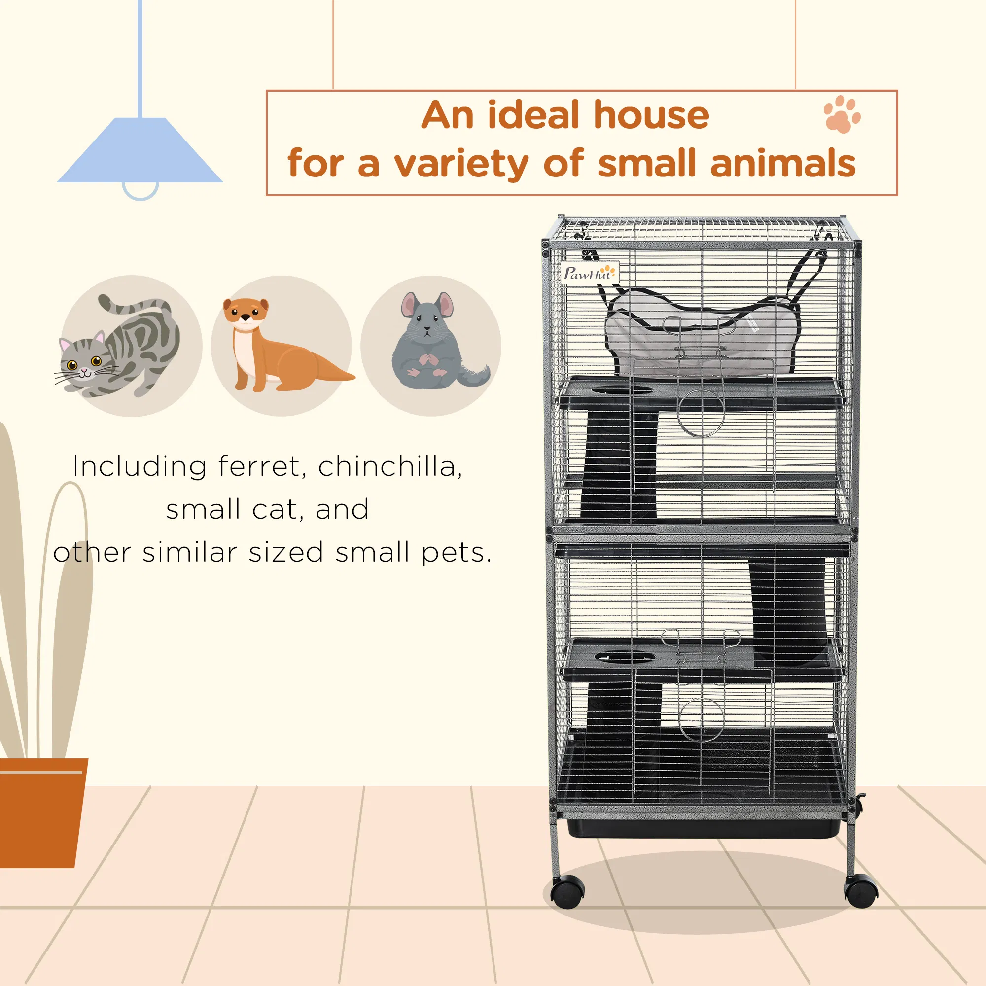 4-Tier Rolling Small Animal Cage, Deluxe Guinea Pig Cage, Ferret Cage for Mink Chinchilla Kitten Rabbit photo 5