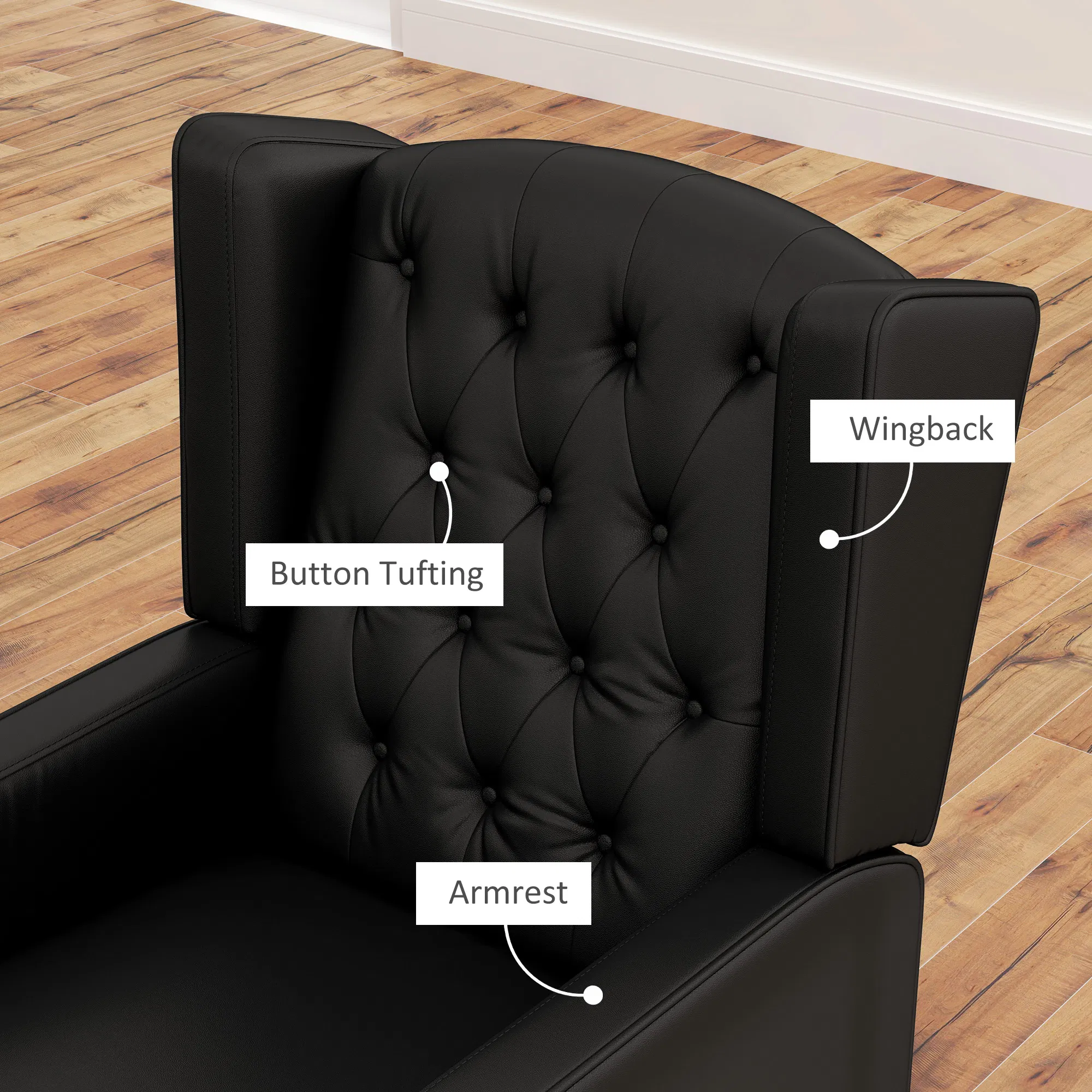 Faux Leather Armchair, Modern Accent Chair with Thick Padding for Living Room, Bedroom, Home Office, Black photo 3