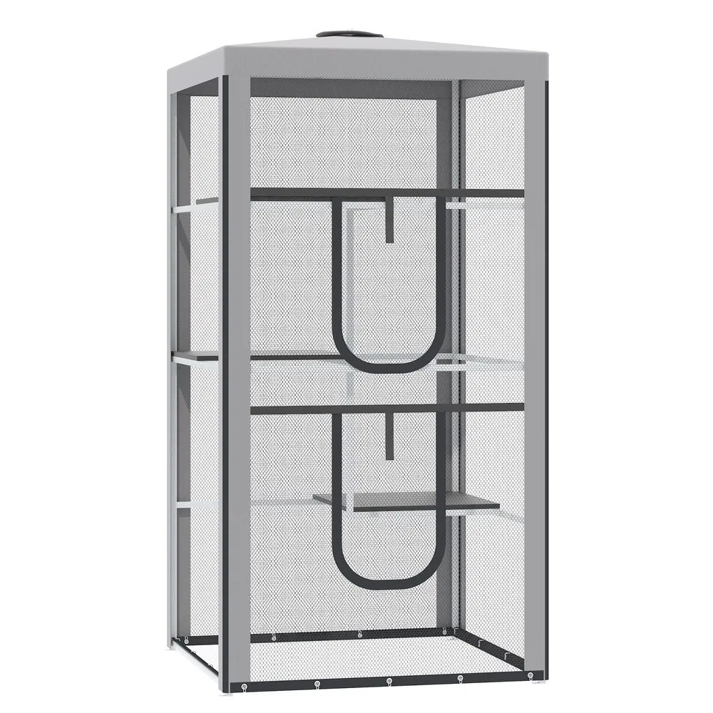 79" Cat Cage, Large Outdoor Kitten House, Indoor Cage Pet Kennel Playpen with 3 Platforms Door 4 Sandbags - Grey photo 7