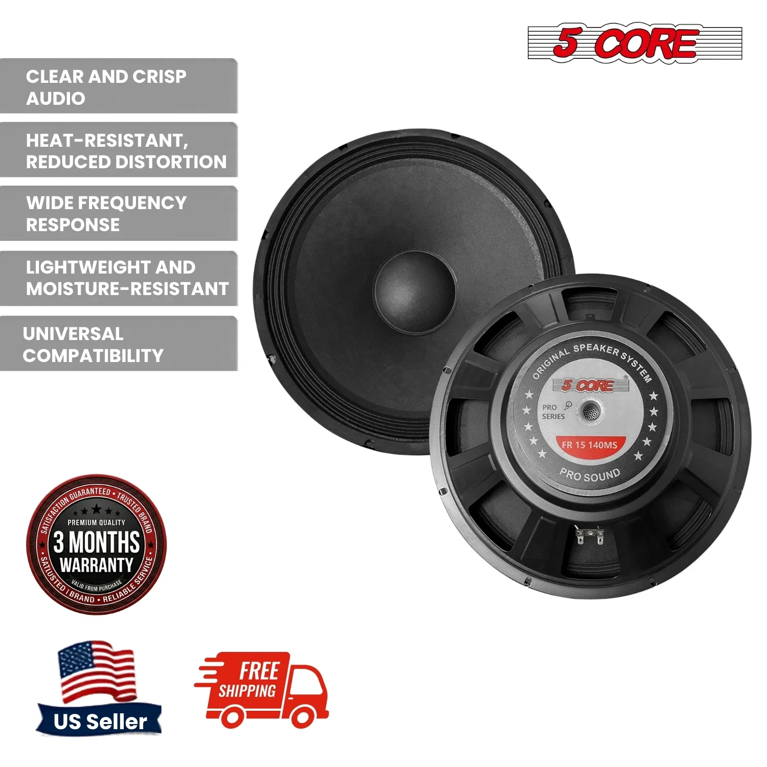 5 Core 15 Inch Subwoofer 8 Ohm Full Range PA DJ Pro Audio Replacement Speaker photo 6