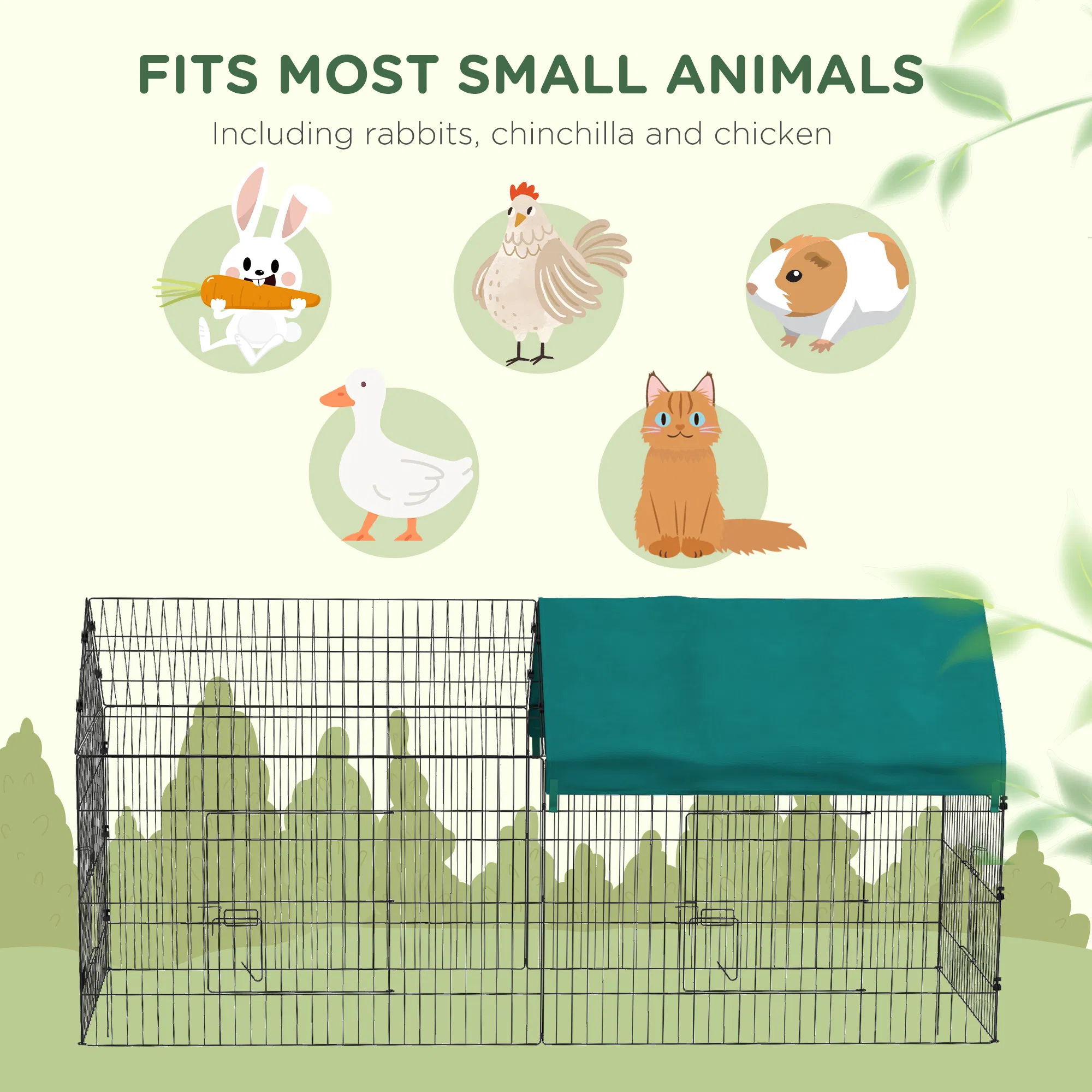 87" Small Animal Cage with Roof, Indoor/Outdoor Use, for Chicken, Rabbits, Chinchillas, Green photo 3