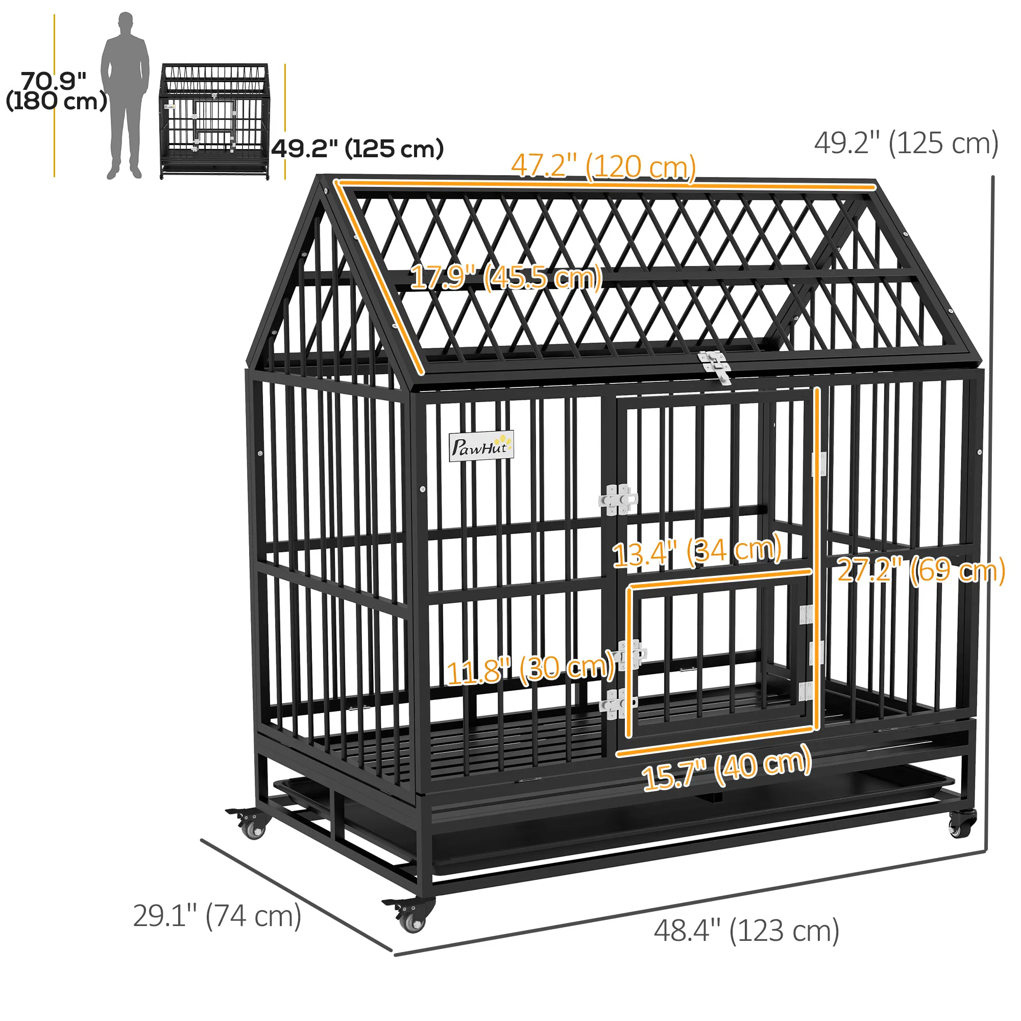 49" Heavy Duty Dog Crate with Removable Tray, Doors, Openable Roof, for Large and Extra Large Dogs, Black photo 4