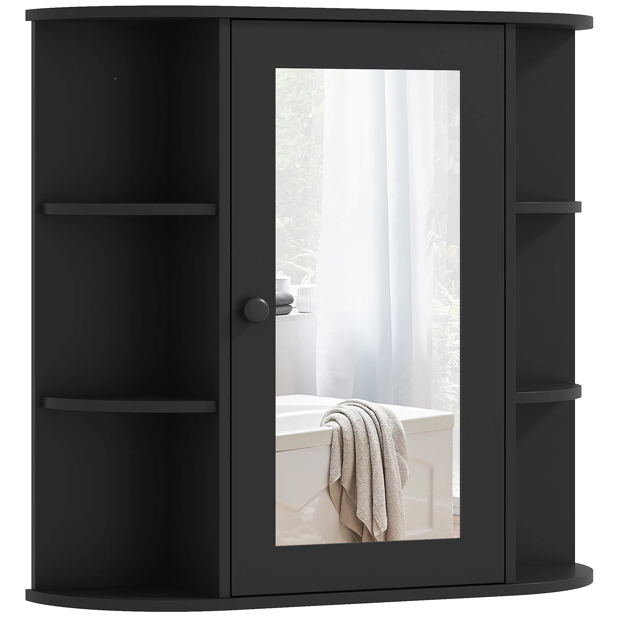 Mirrored Bathroom Wall Cabinet Wall Mounted Medicine Cabinet with Door & Shelves, Black photo 1