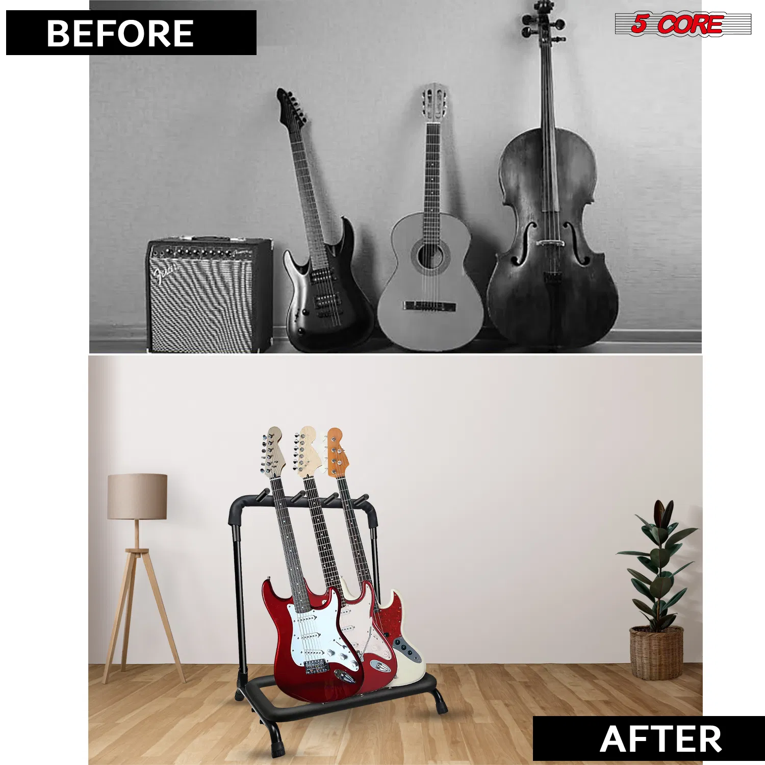 5 Core Guitar Rack 3 Slot Multi Guitar Stand Triple Display Floor Stand Safe Storage Foldable Portable for Electric Acoustic Flying V Guitars photo 6