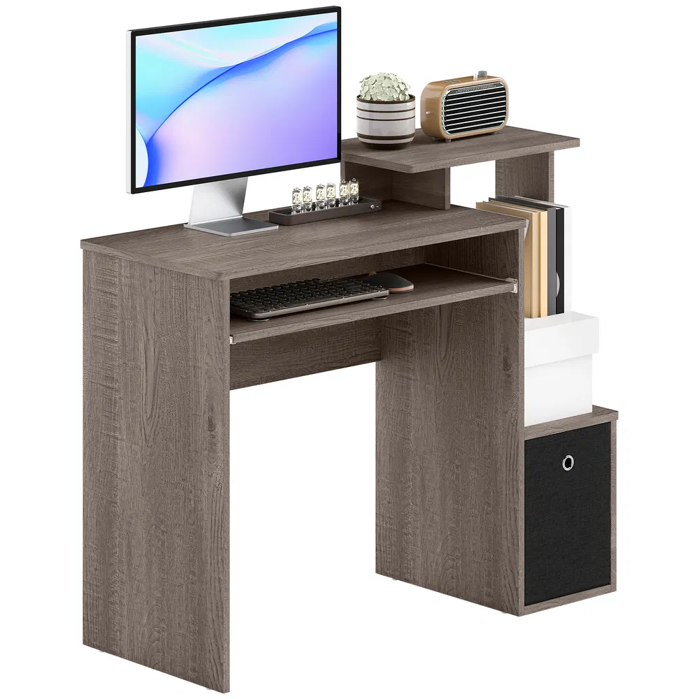 Computer Desk with Sliding Keyboard Tray Storage Drawer Shelf Home Office Workstation Grey photo 7