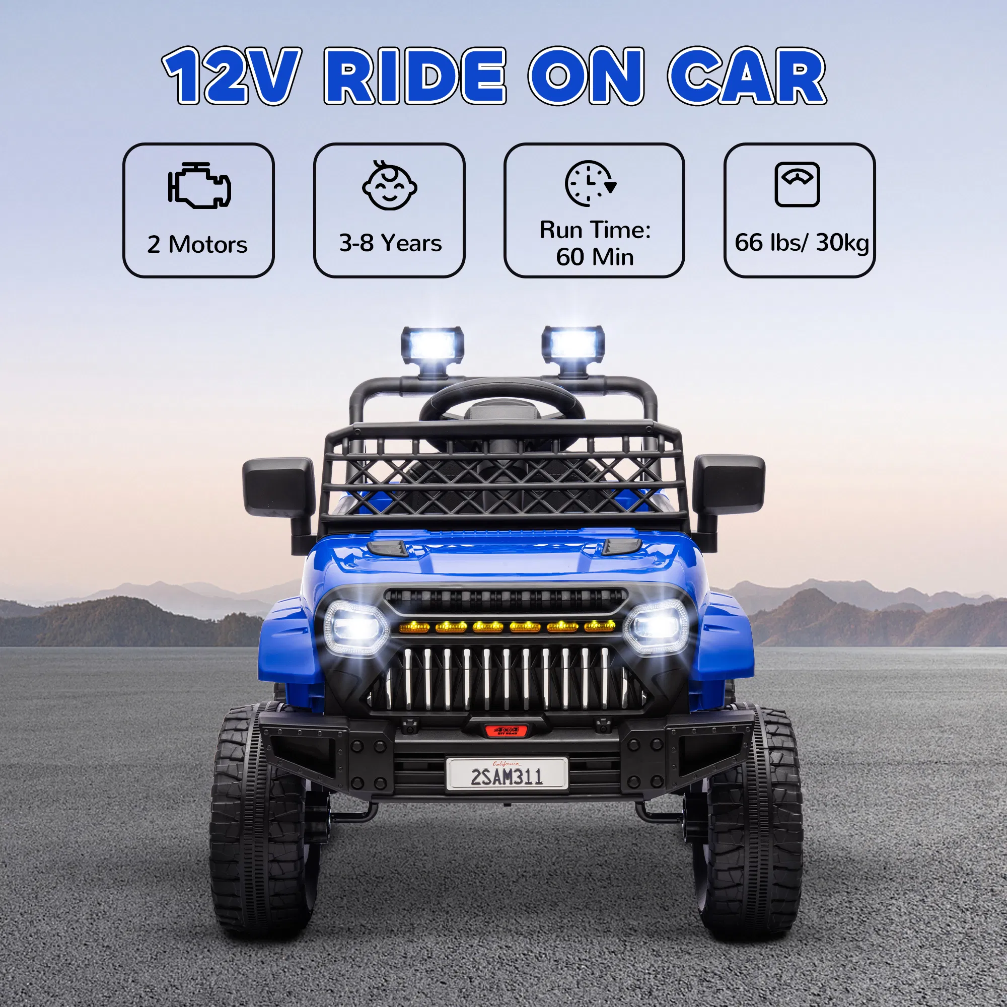 12V Ride on Truck, Electric Car for Kids with Remote Control, Suspension, 3 Speeds, USB Music Headlights, Dark Blue photo 3