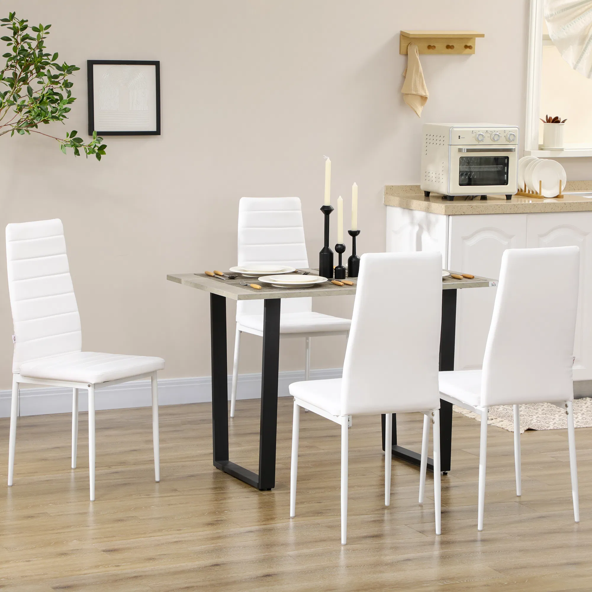 Modern Dining Chairs, Set of 4, High Back PU leather Upholstery and Metal Legs for the Living Room, Kitchen, Home Office, White photo 6