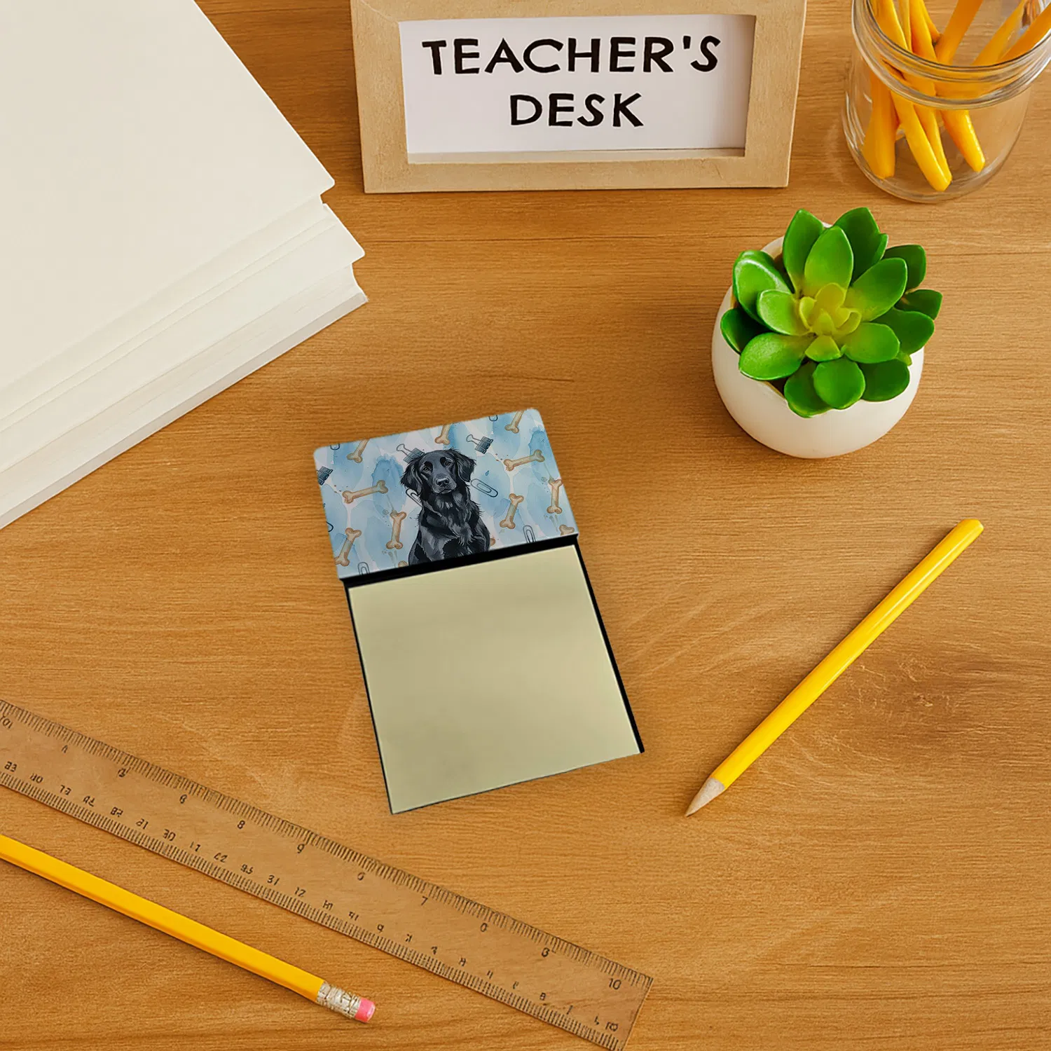 Black Flat-Coated Retriever Coworker Watercolor Sticky Note Holder Refillable Dispenser Desk Accessory 3x3 Pad Gift photo 7