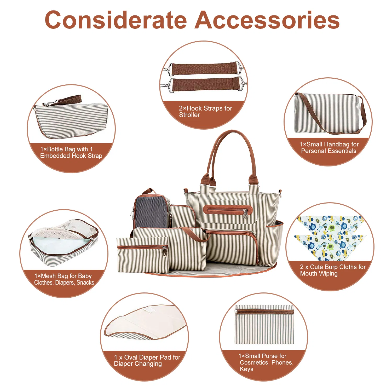 8PCS Baby Diaper Bag Set - Spacious 12-Pocket Design with Bottle Bag, Diaper Pad & Burp Cloths - 2 Carrying Ways, Wide Opening for Easy Access - Ideal for Parents photo 4