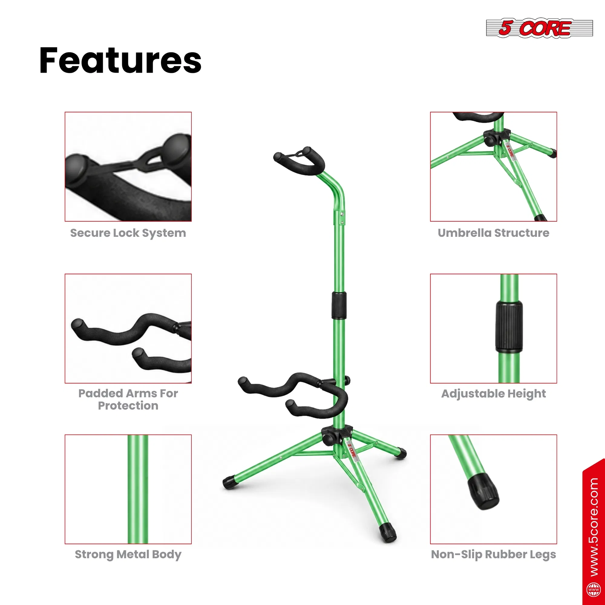 5 Core Guitar Stand Floor Adjustable Heavy Duty w Neck Holder for Acoustic Electric Classic Bass photo 5