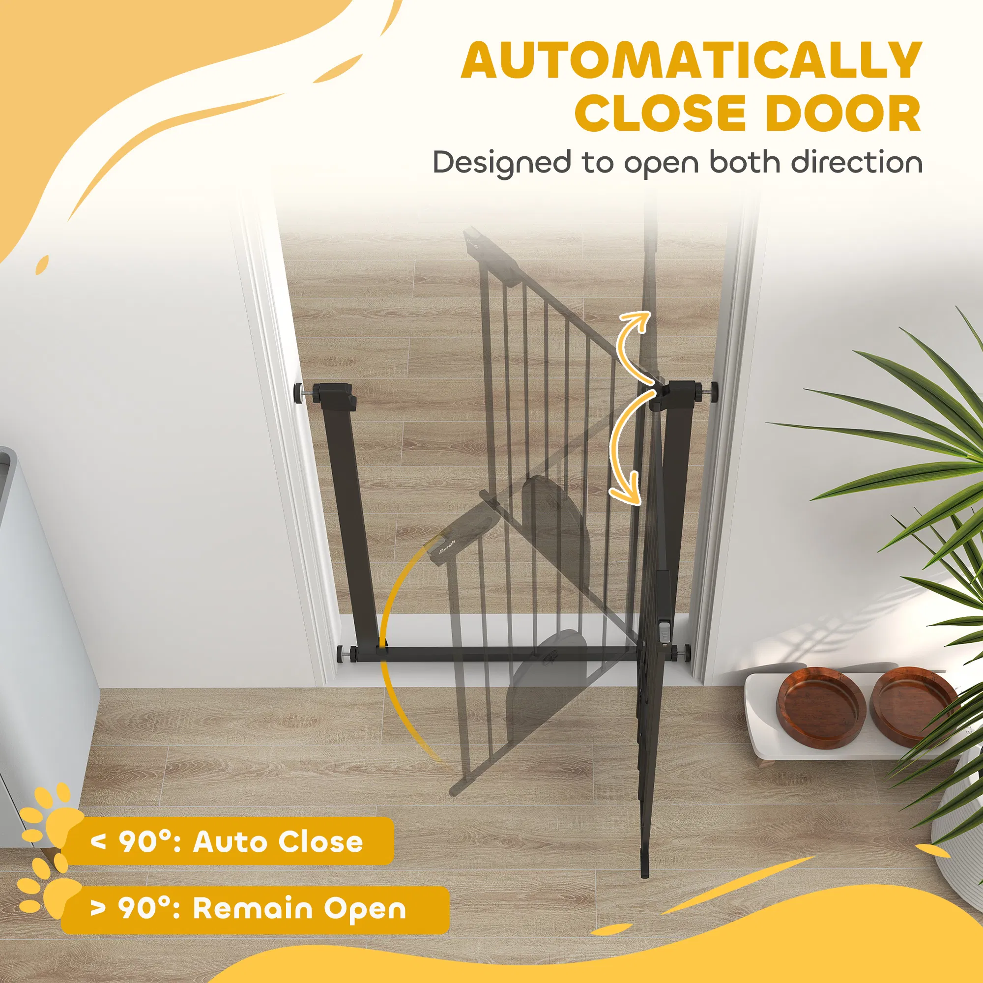 30"-32" Extra Wide Pet Gate Barrier with Small Door, 35"H Dog Gate with Safety Gate Barrier, Stair Pressure Fit, Black photo 4
