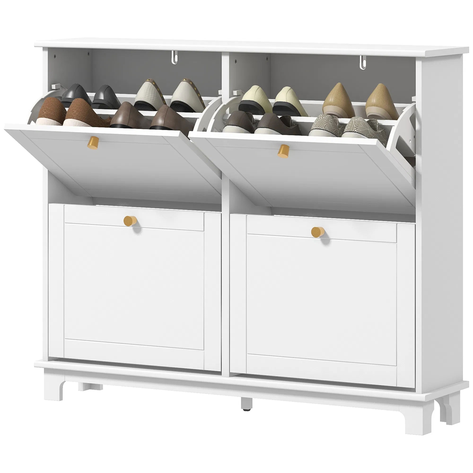 Modern Shoe Storage Cabinet, Narrow Shoe Cabinet with 4 Flip Drawers, Adjustable Shelves, 5 Legs for Entryway, White photo 1