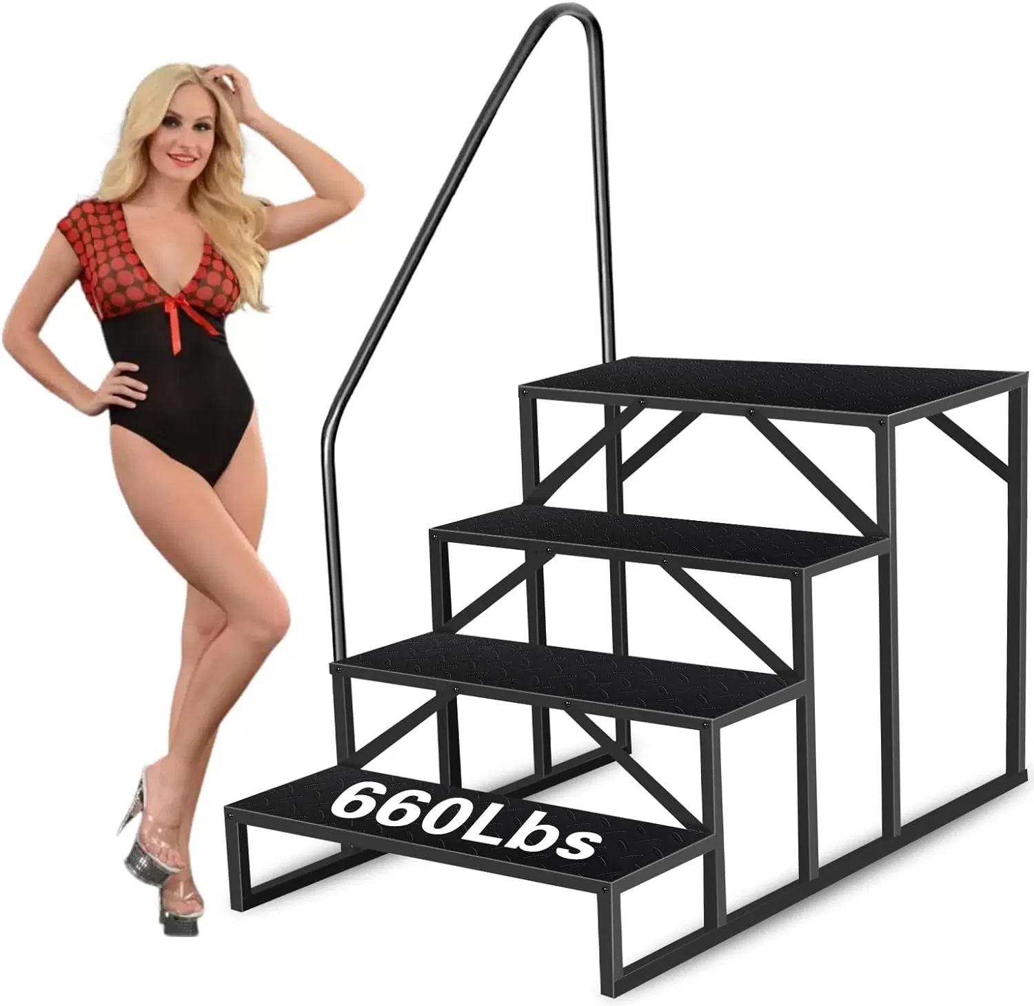 Swimming Pool Ladder Above Ground, RV Steps with Handrail, Heavy Duty Pool Step Hot Tub Steps, 660 lbs Weight Capacity Camper Step Stool Mobile Home Stair for Getting High photo 1