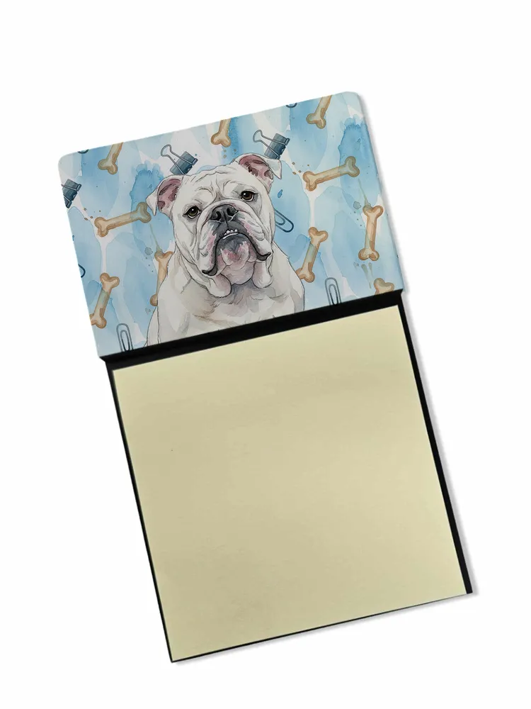 White English Bulldog Coworker Watercolor Sticky Note Holder Refillable Dispenser Desk Accessory 3x3 Pad Gift photo 8