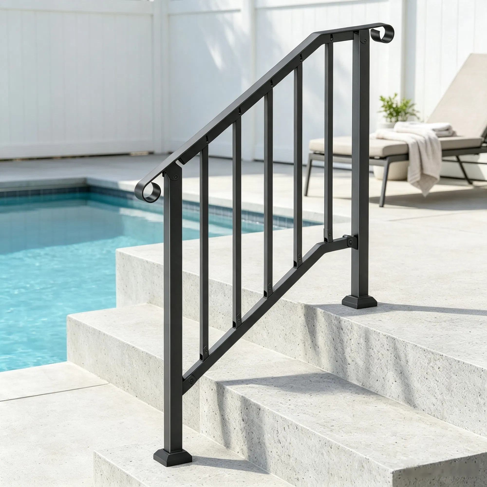 2-3 Step Outdoor Stair Handrail Kit, Black Retro Arch Carbon Steel Railing with Installation Kit photo 1