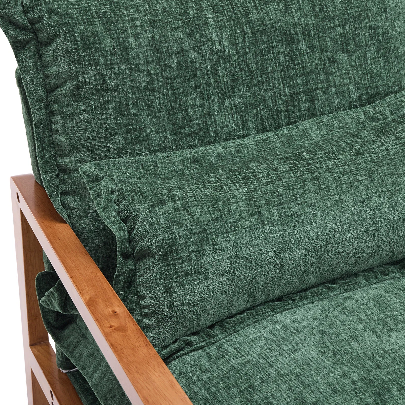 Cloud Shaped Indoor Leisure Chair with Solid Wood Armrest & Solid Wood Frame, Chenille Fabric Accent Chair with Lumbar Pillow, Single Sofa Chair Dark Green photo 3