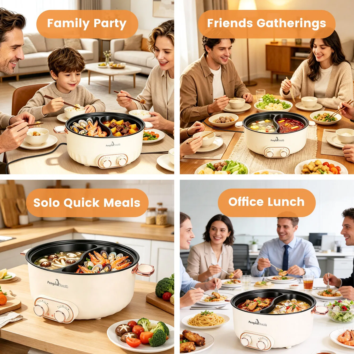 6L/1.59Gal Electric Hot Pot with Divider and Lid 2000W Stainless Steel with 2 Heat Settings Independent Control Overheat Protection Ladle & Slotted Spoon for Hot Pot Soup Noodles photo 2