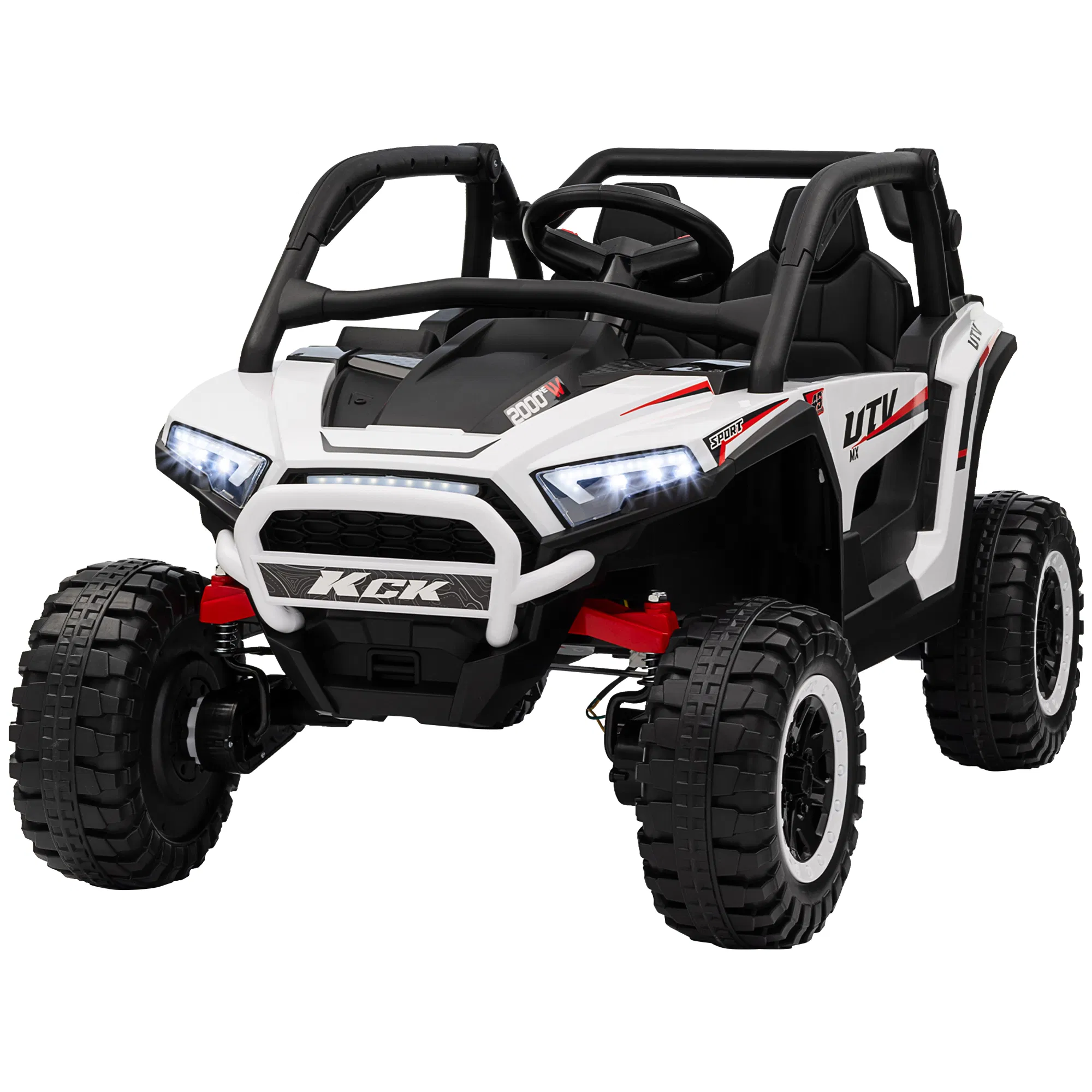 2 Seater 24V 7AH Ride on Truck, Electric Car for Kids w/ Spring Suspension, Remote Lights, Horn, Music, White photo 1